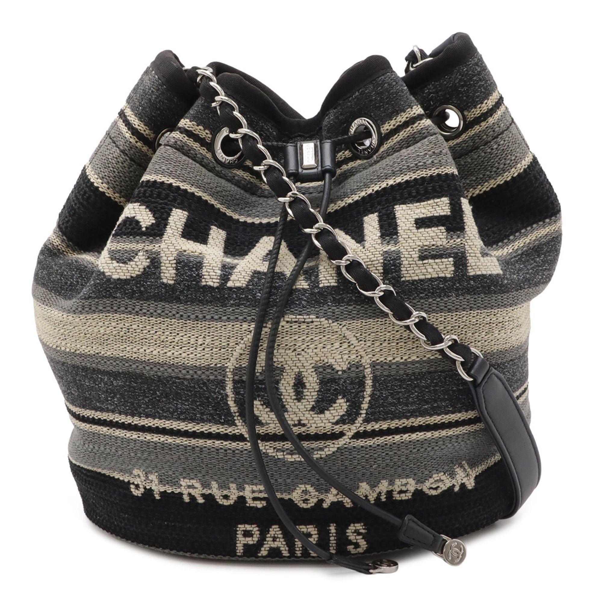 Chanel CHANEL Deauville Border Shoulder Bag, Chain Strap, Canvas and Leather, Black Multicolor A57536 Size ONE SIZE - 1 Thumbnail