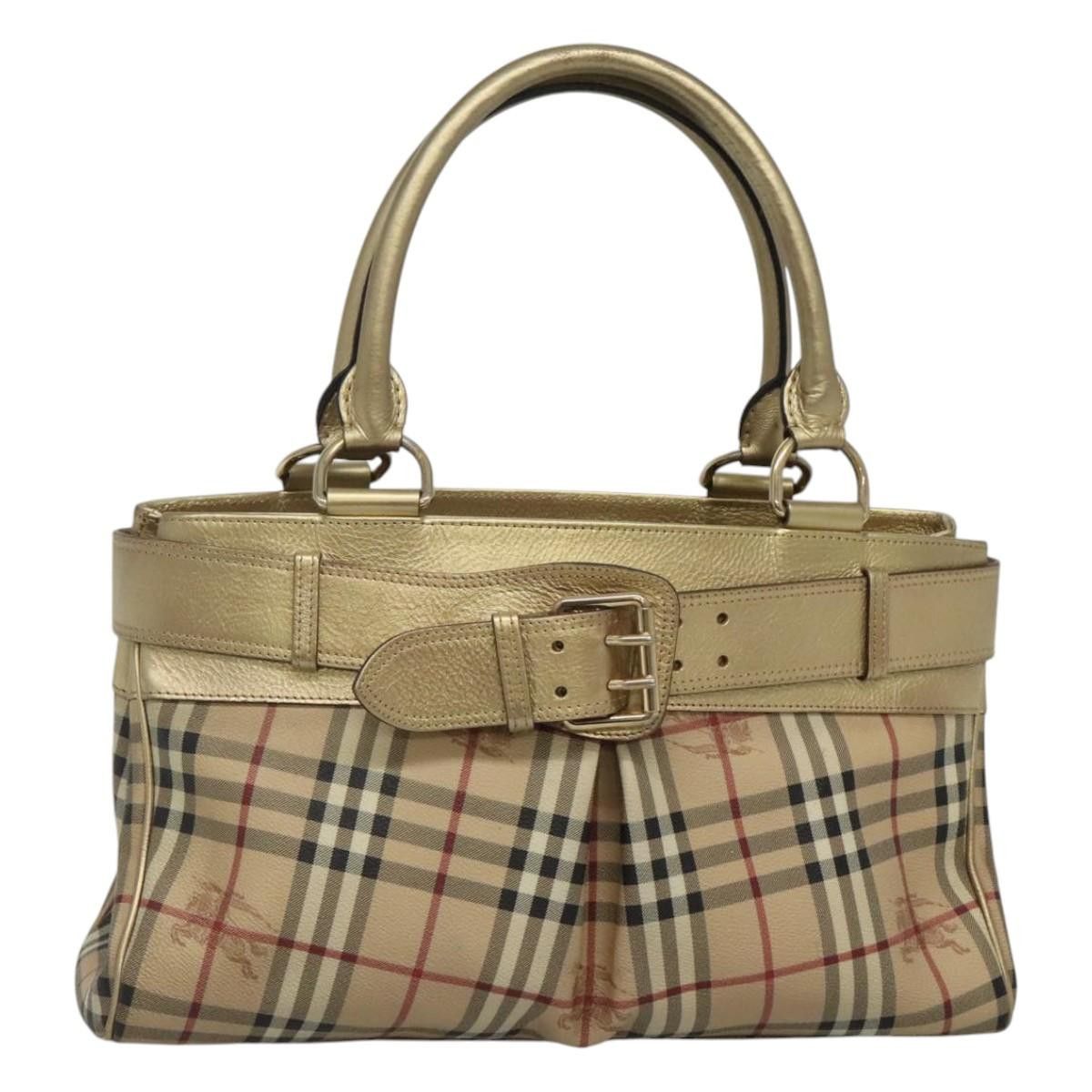 Burberry Nova Check Tote Bag Pvc Beige Gold Auth 116135 in Beige/Gold, Women's