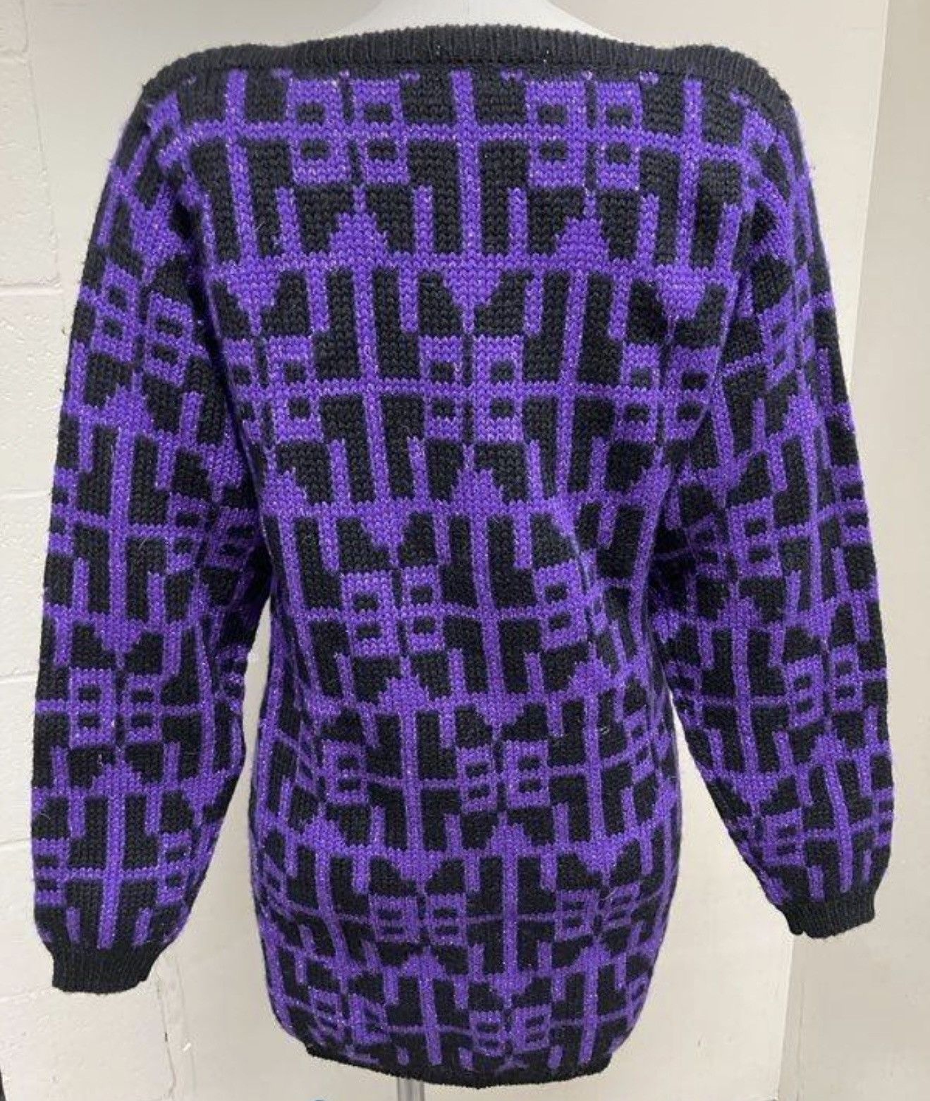 Dior Vintage 80s Christian Dior Wool Sweater Purple Black Size XXS / US 00 / IT 34 - 3 Thumbnail