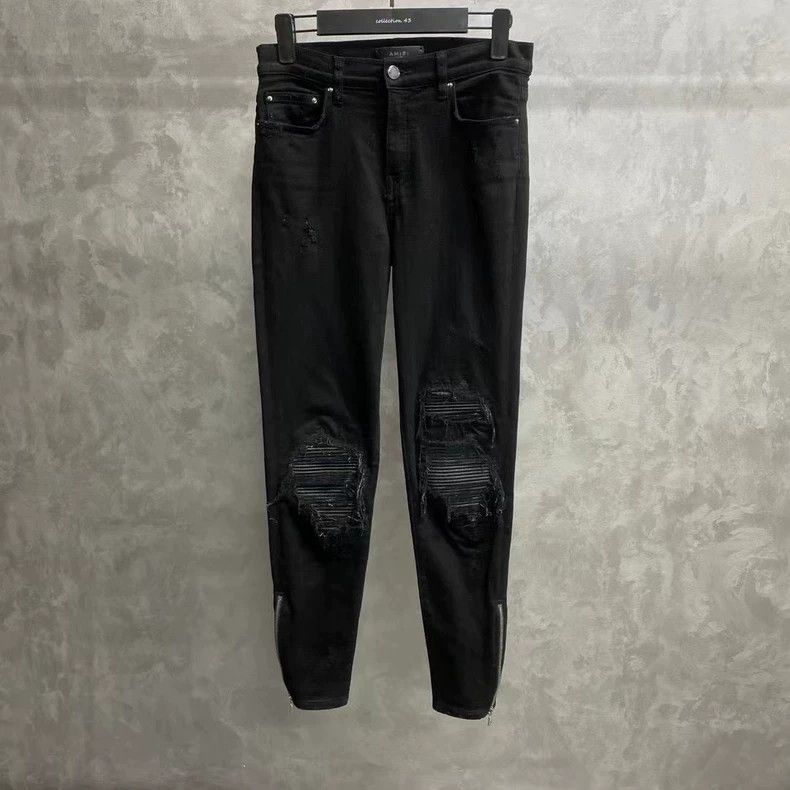 Amiri black leather-trimmed jeans