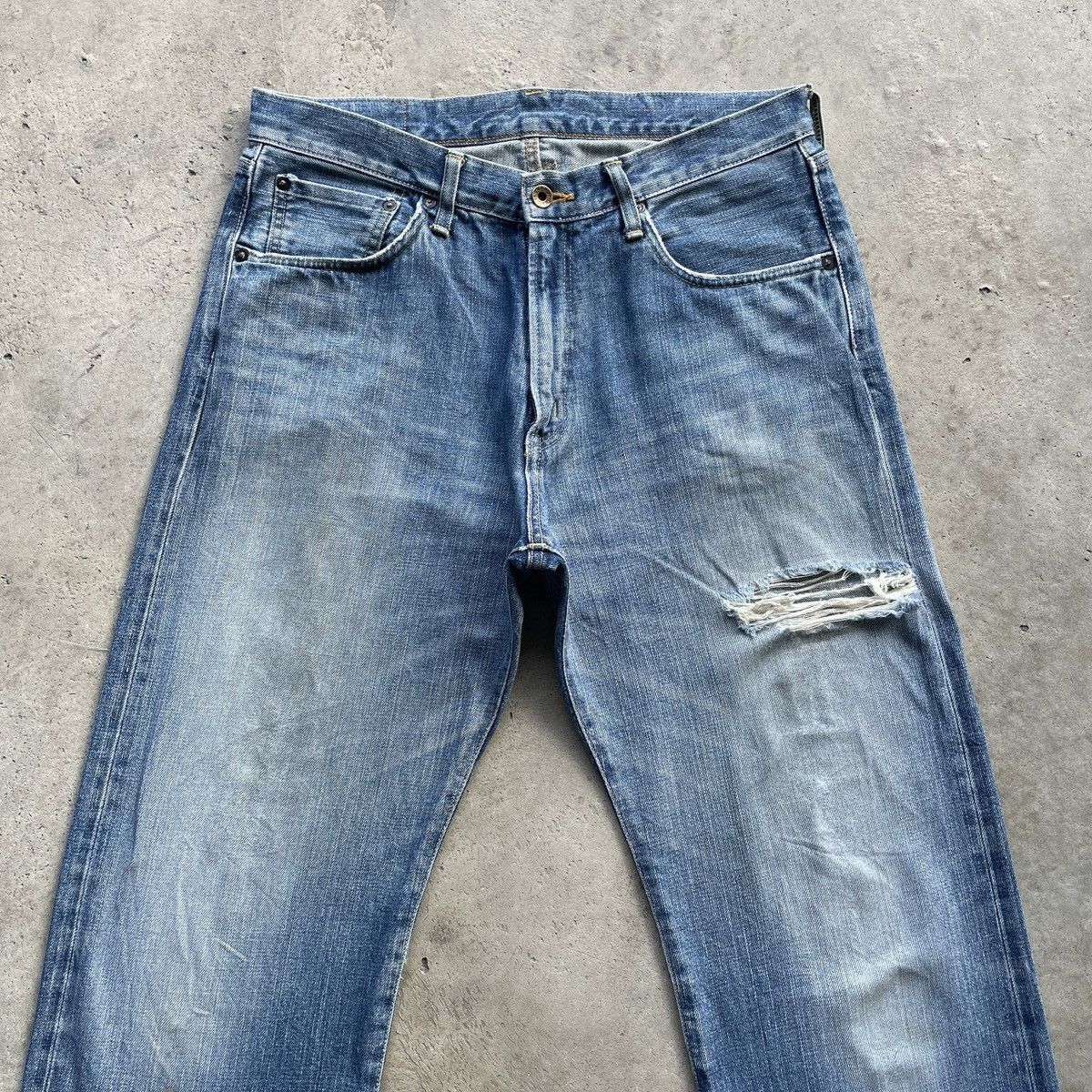 Edwin × Jean × Vintage Vintage Distressed Edwin 505 Selvedge Faded Jeans Pants W33 Size US 33 - 3 Thumbnail