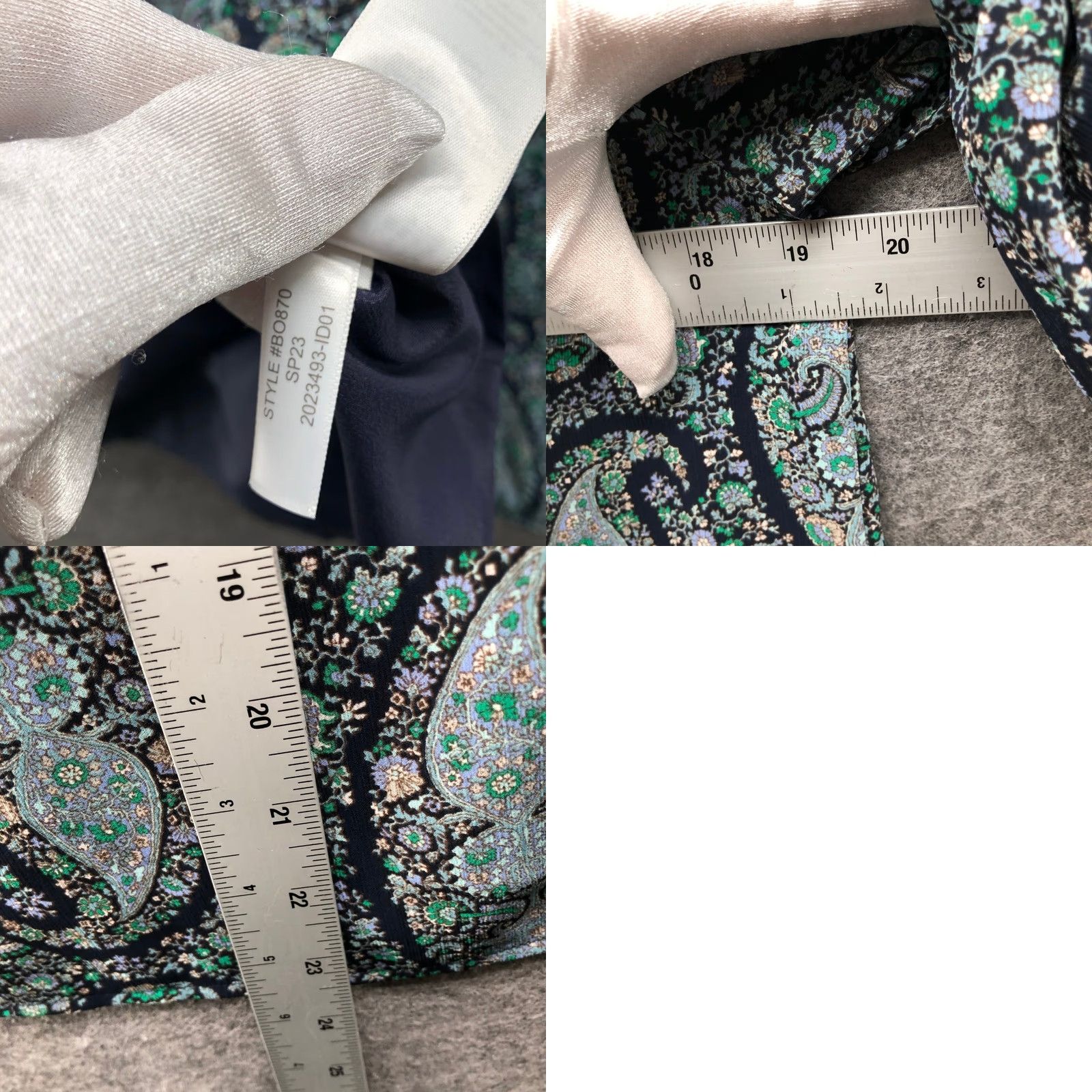 J.Crew VINTAGE J. Crew Blouse Shirt Paisley Print Chiffon Teal Green Womens S Long Sleeve Mock Neck BPMS Size S / US 4 / IT 40 - 8 Thumbnail