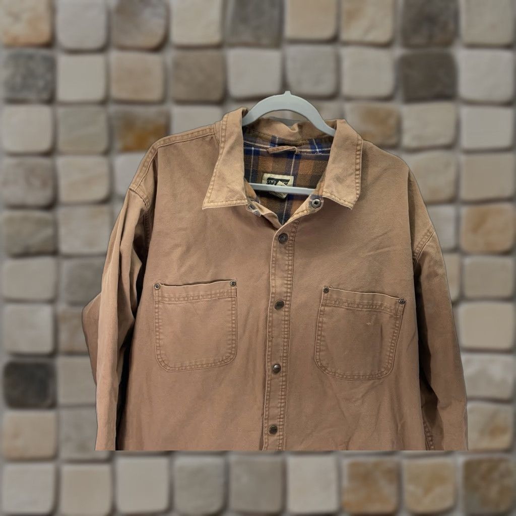 SafTbak VINTAGE Saftbak Shirt Jacket Shacket Men XL Khaki Duck Canvas Snap Flannel Lined Pockets Size US XL / EU 56 / 4 - 1 Thumbnail