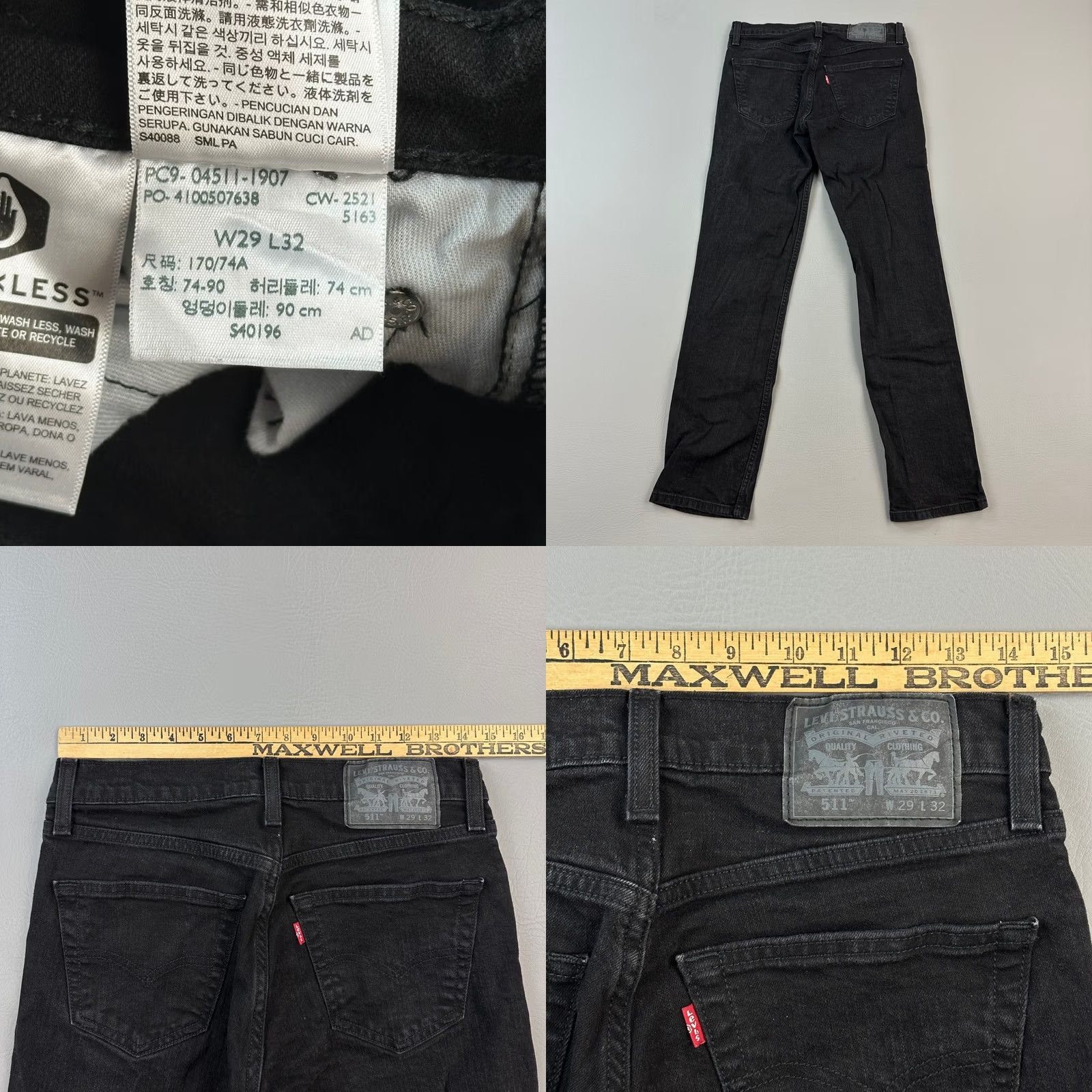 Levi's Levi's 511 Jeans Mens Slim Denim Black Stretch 29x31 29x32 Zip Fly Casual Modern Cowboy USA USA Mens Size US 29 - 8 Thumbnail