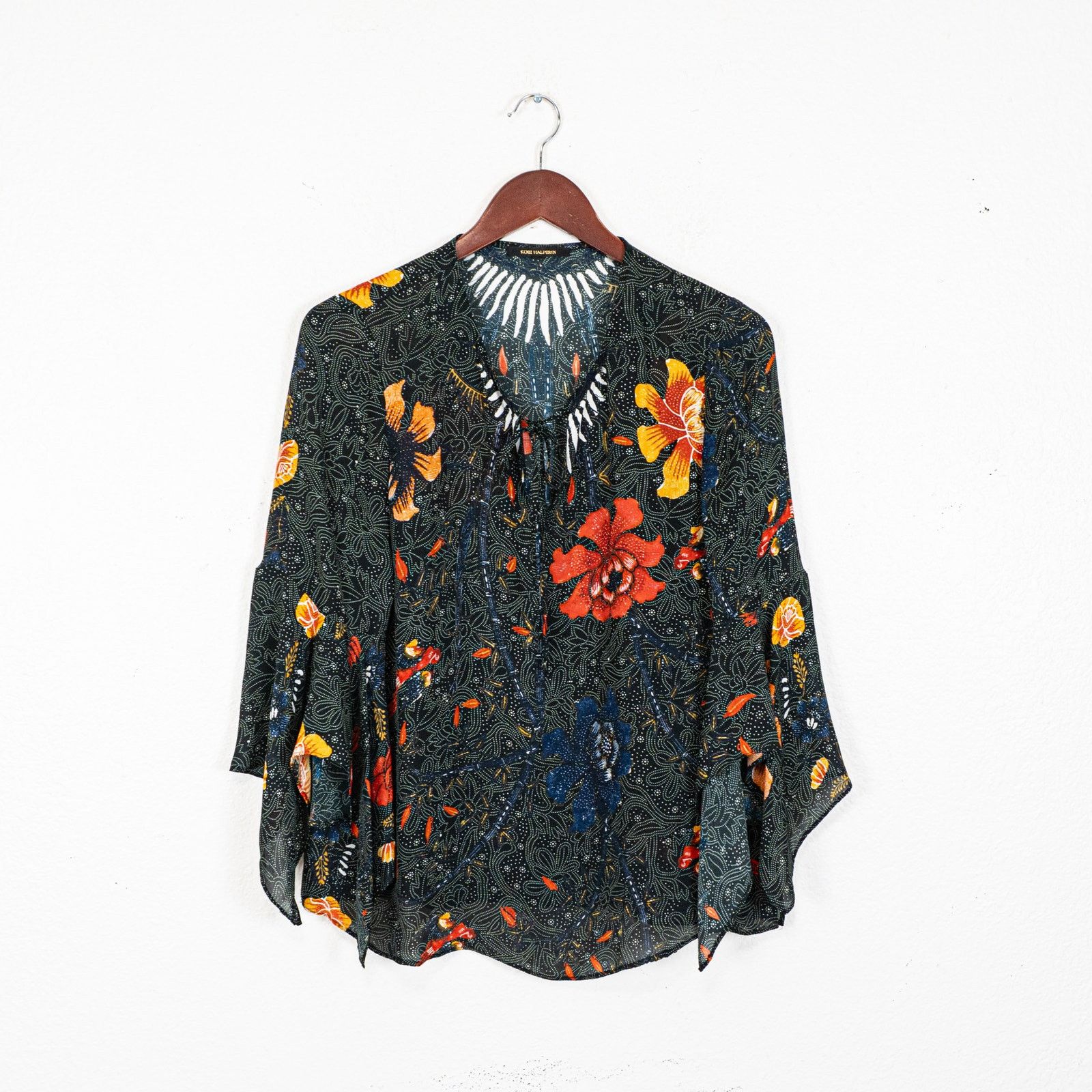 KOBI HALPERIN Kobi Halperin Rubie Floral Silk Blouse Boho bell sleeve Size S / US 4 / IT 40 - 7 Thumbnail