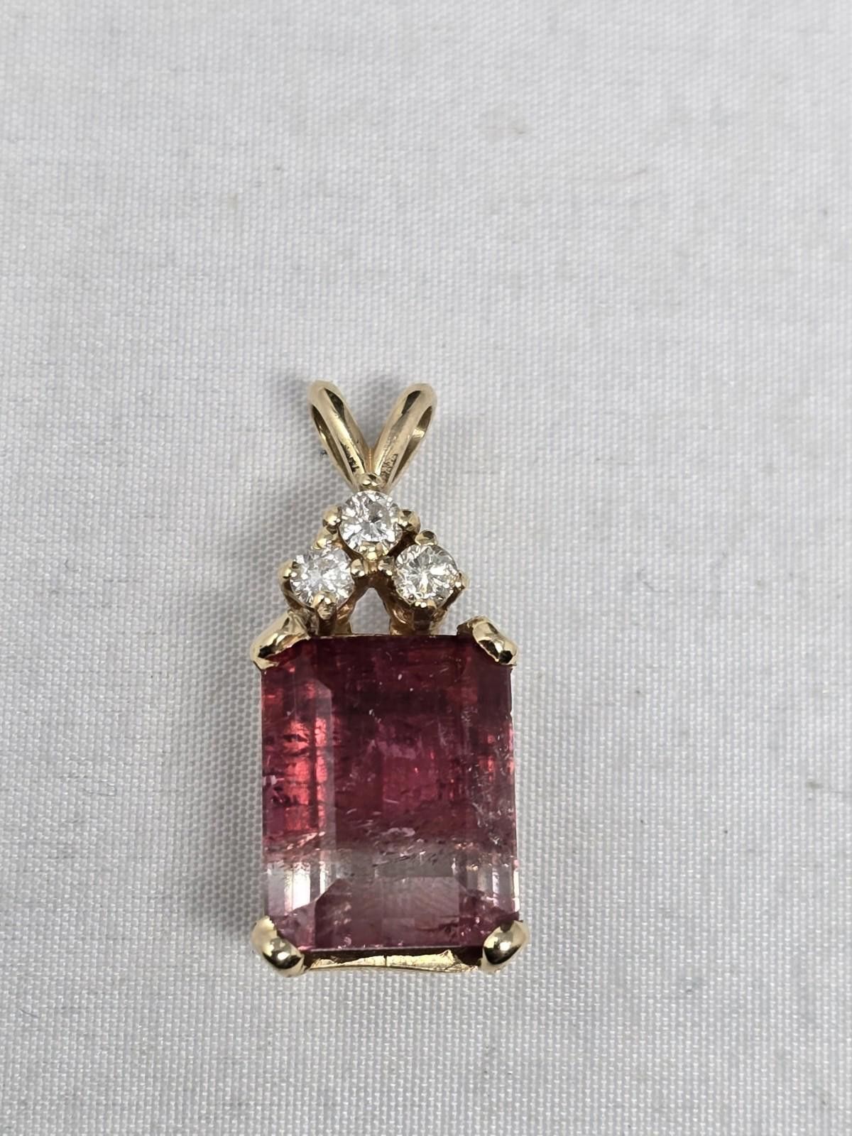 The Unbranded Brand 14k Gold 5ct Natural Rubellite Pink Tourmaline Diamond Pend Size ONE SIZE - 1 Thumbnail