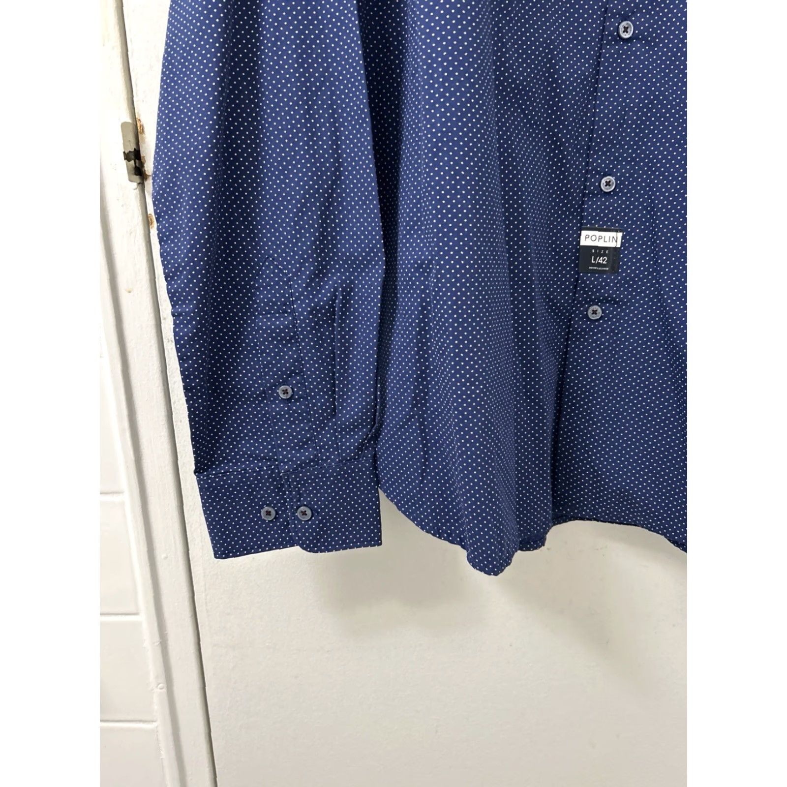 Denime DENIM & FLOWER Shirt Mens L Blue Polka Dot Poplin Button Down L/S Dress Shirt Slim Casual Professional Size US L / EU 52-54 / 3 - 7 Thumbnail