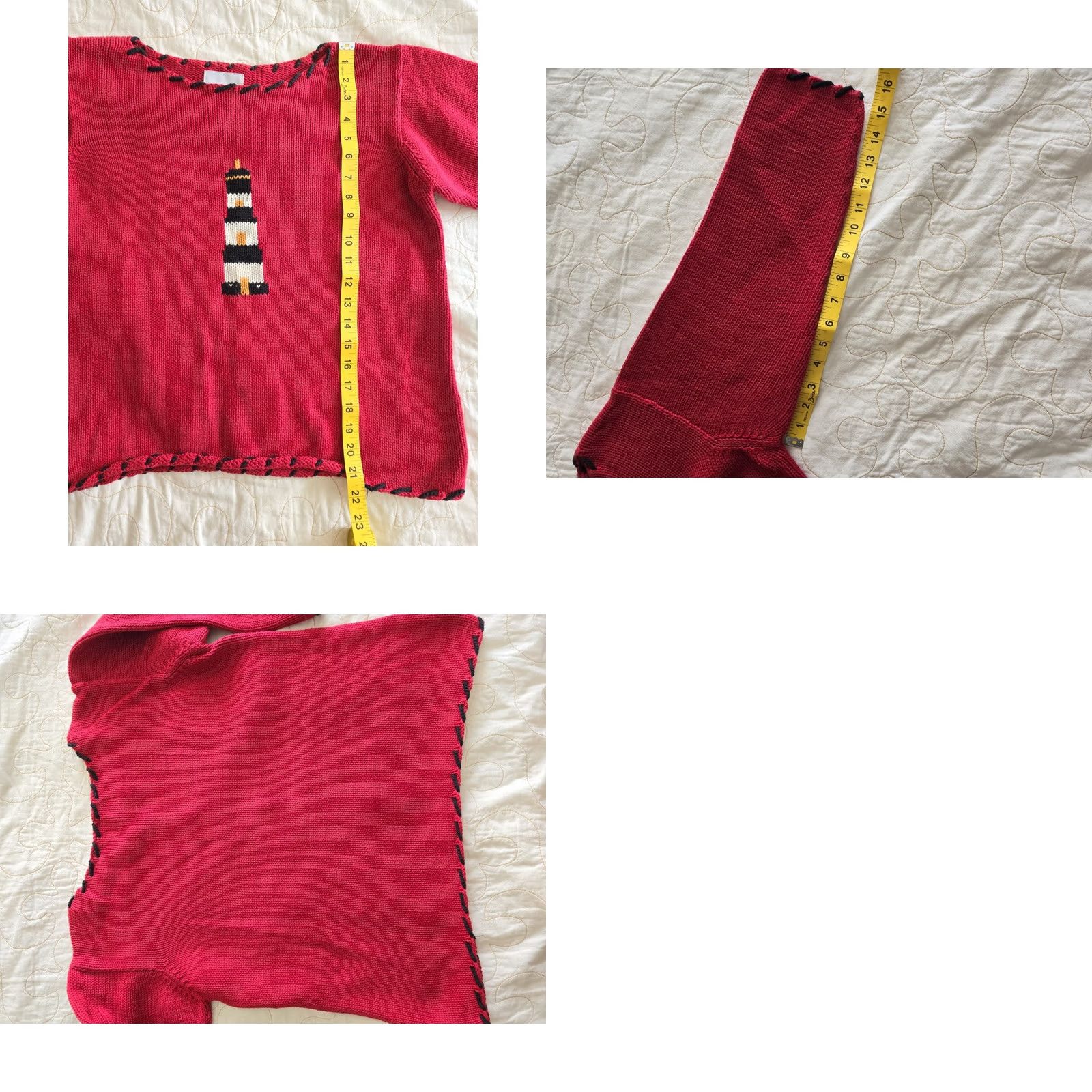 Vintage VINTAGE Red Hand Knitted Lighthouse Sweater Womens Small 1990s Monterey Bay Size S / US 4 / IT 40 - 8 Thumbnail