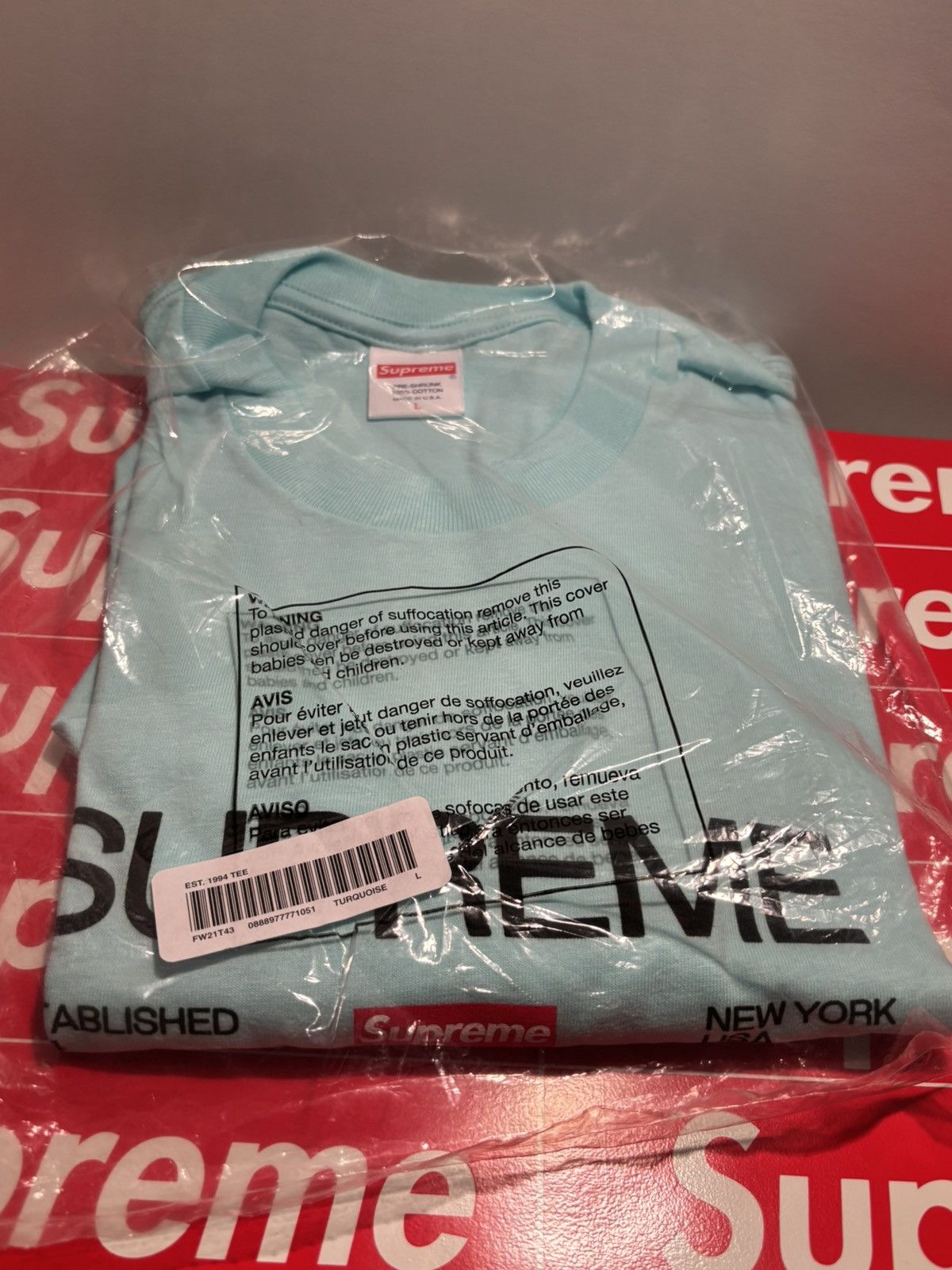 Supreme SUPREME Est. 1994 Tee Turquoise FW21 new size Large Size US L / EU 52-54 / 3 - 1 Thumbnail