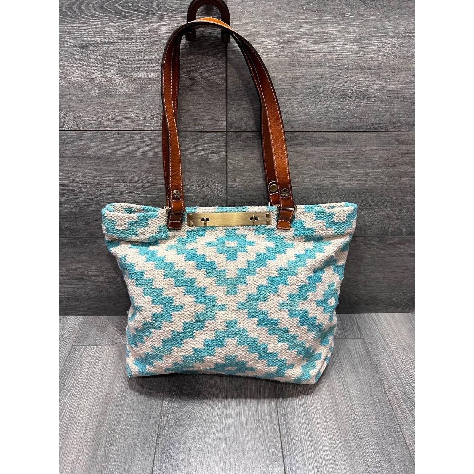 Patricia Nash Patricia Nash Woven Chennai Tote Blue White Bag B000583 Size ONE SIZE - 5 Thumbnail