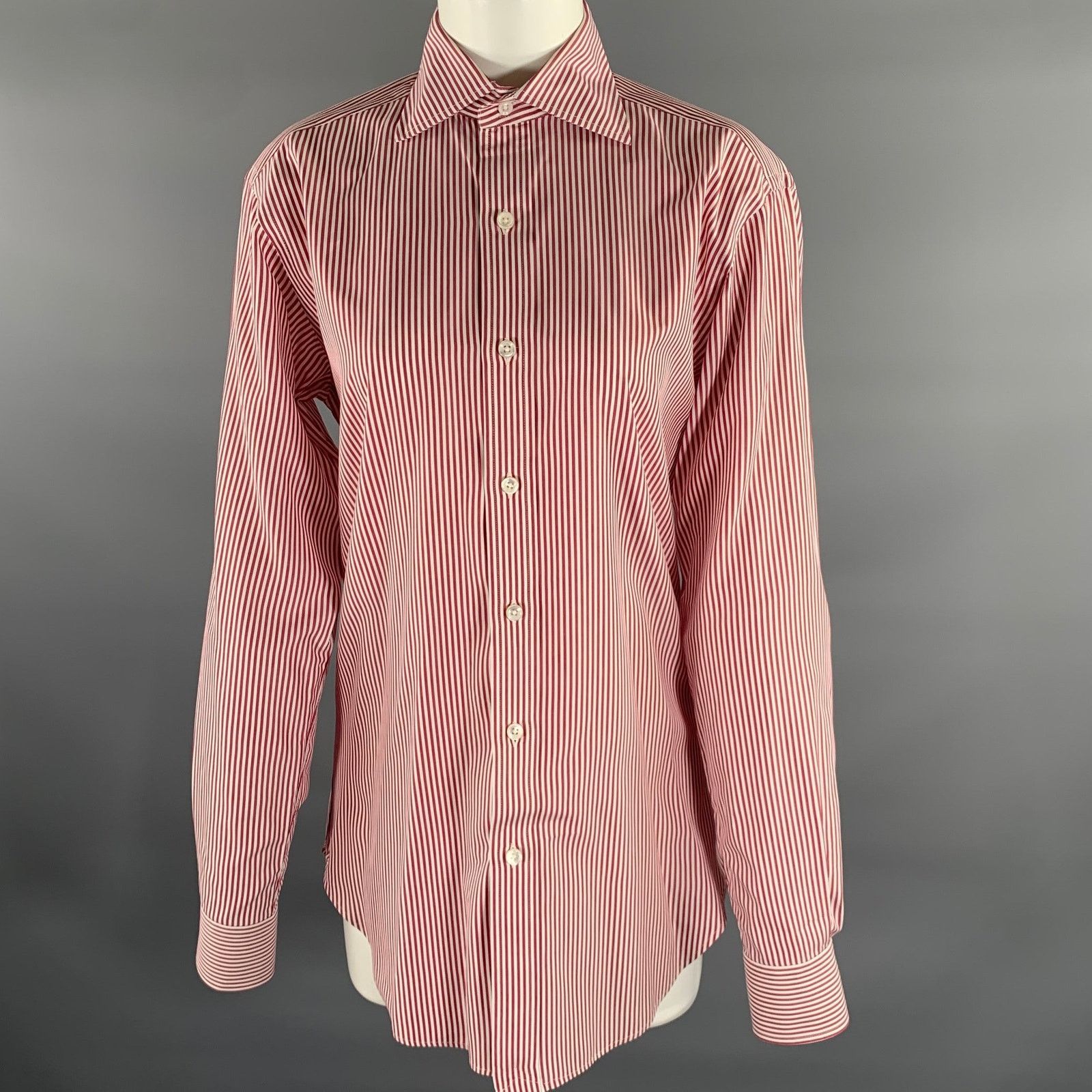 HAMILTON S Off White Red Stripe Cotton Spread Collar Shirt