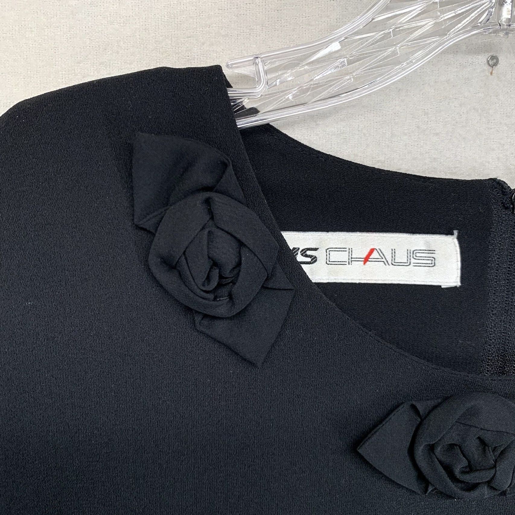 Vintage Vintage Chaus Black Dress 3 Flower Neckline Gothic Whimsical LBD Size 12 Size XL / US 12-14 / IT 48-50 - 5 Thumbnail
