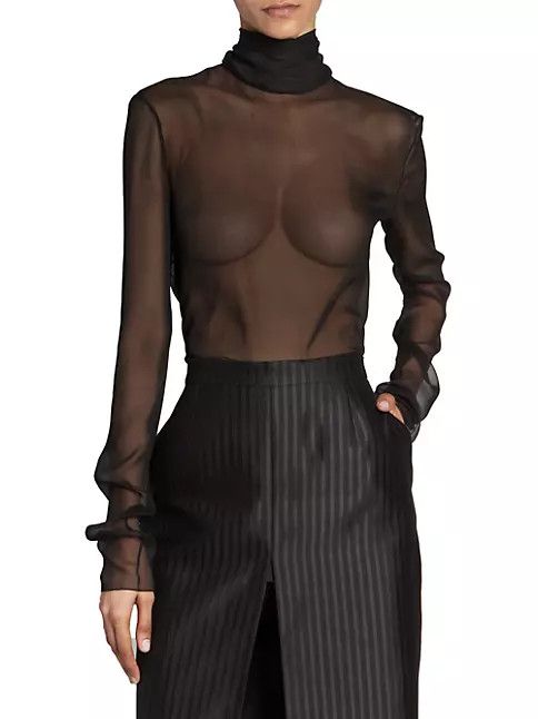Saint Laurent Paris o1s1wg111124 Turtleneck Blouse in Silk Muslin Crepe in Black Size XS / US 0-2 / IT 36-38 - 3 Thumbnail
