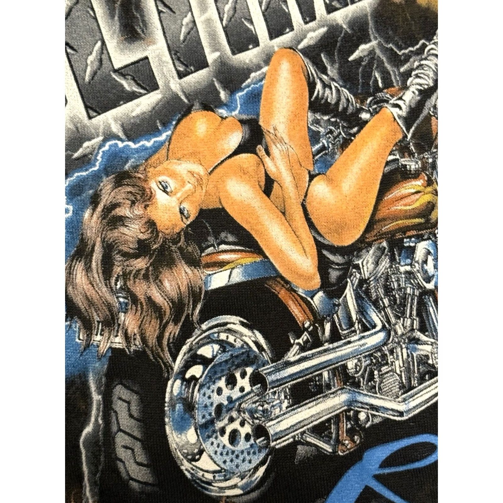 Vintage VINTAGE CMJ Sportswear Sweatshirt XL 2XL Biker Girl Lightning Harley Easyriders Black Crew Neck Graphic Print Pullover Men's 90s Grunge USA Rock Shirt Size US XXL / EU 58 / 5 - 4 Thumbnail