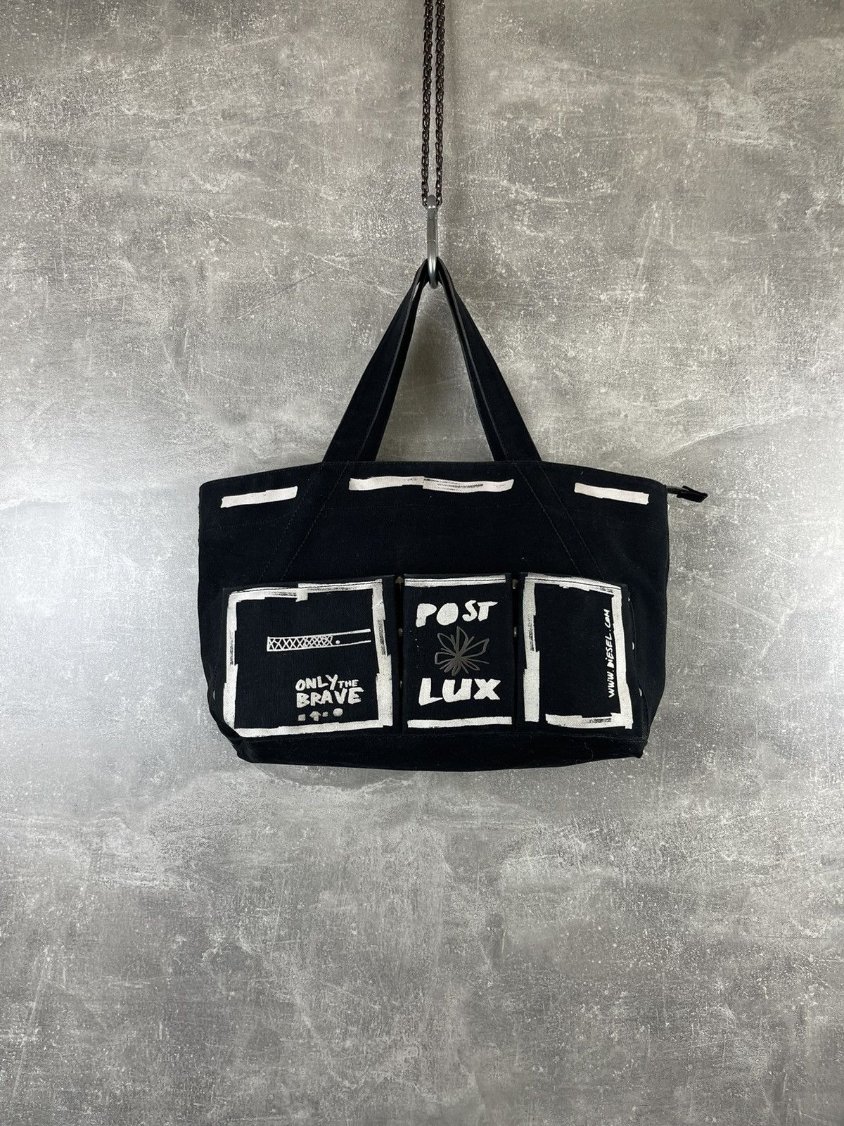 Diesel Diesel Post Lux Bag Black Canvas Punk Grunge Print Studs Zip Size ONE SIZE - 1 Thumbnail