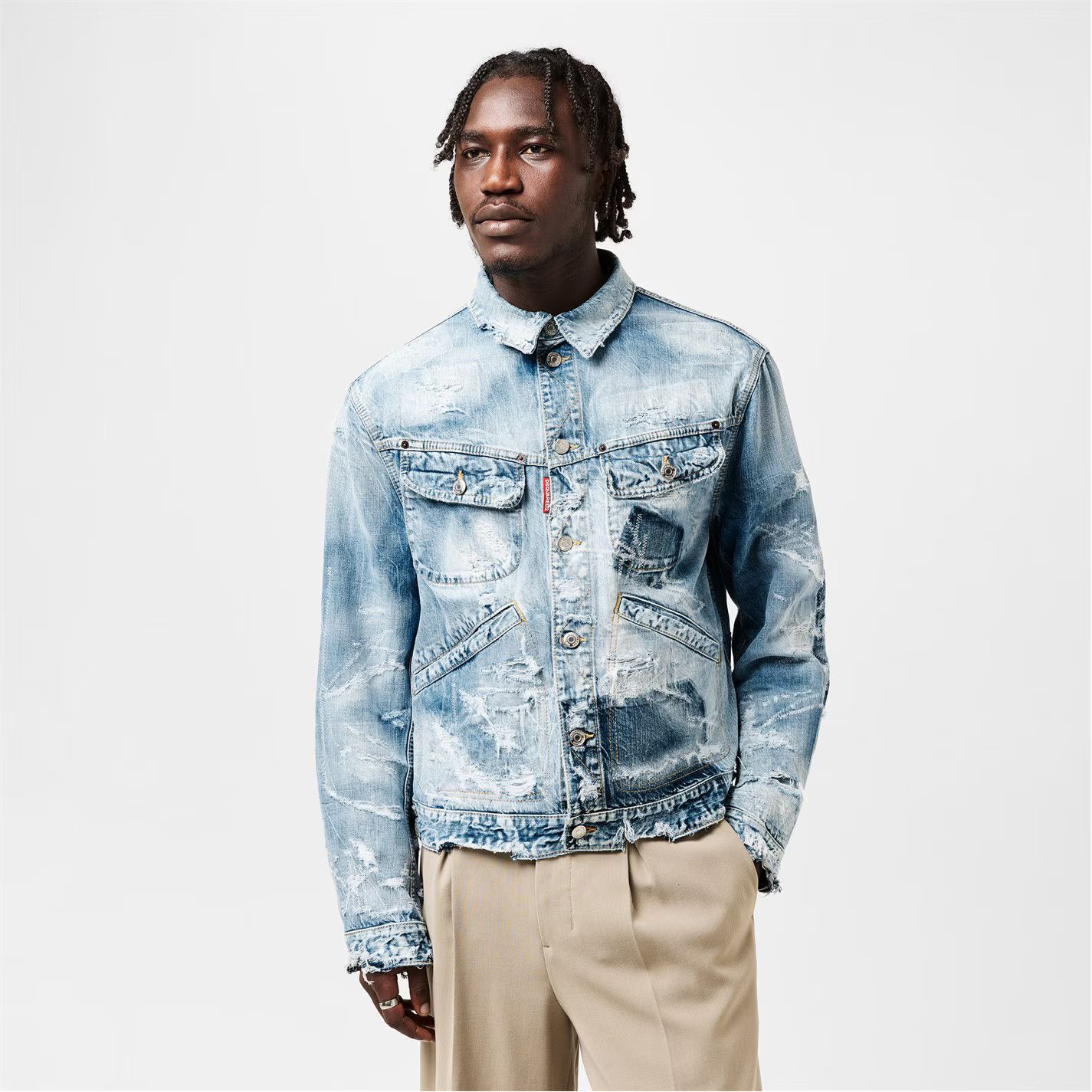 Dsquared2 o1g2r1mq0426 Distressed Vintage-Inspired Denim Jacket Blue Size US M / EU 48-50 / 2 - 3 Thumbnail