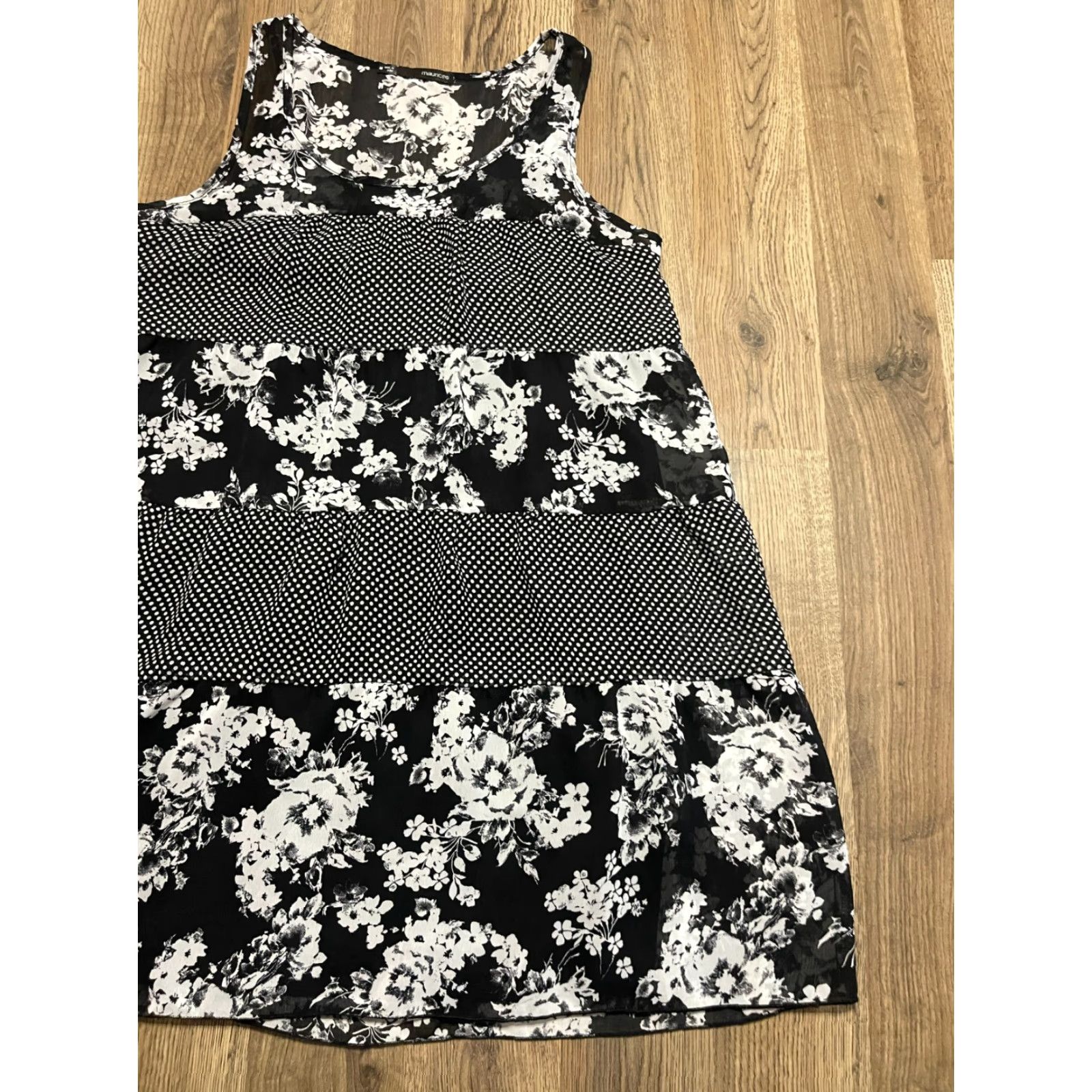 Vintage Maurices Dress Women's Size Medium Black White Floral Sleeveless Casual A-Line Knee Length Fall Summer Spring Womens Size M / US 6-8 / IT 42-44 - 4 Thumbnail