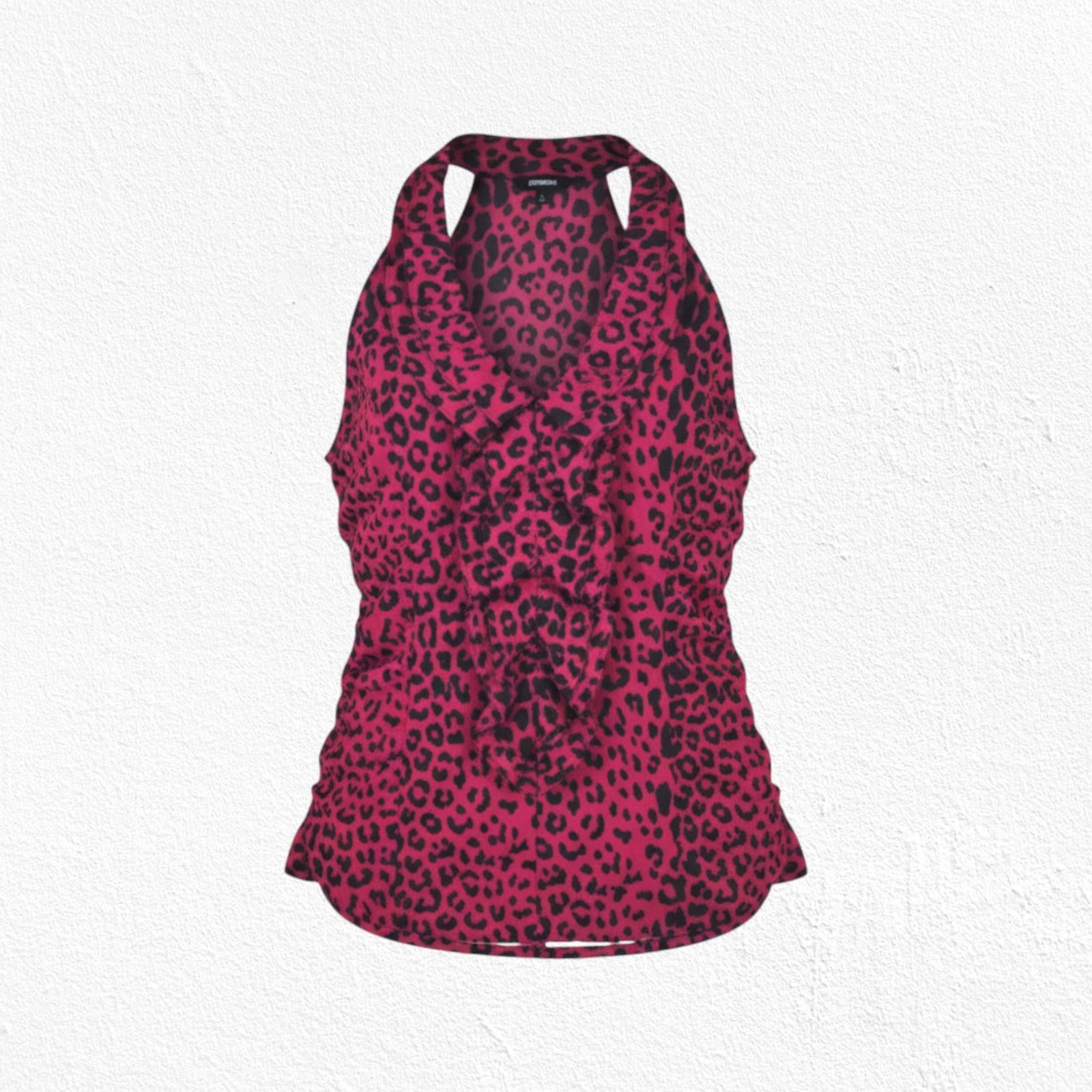 Express Red Black Leopard Print Ruffle V-Neck Blouse Size Large Size L / US 10 / IT 46 - 1 Thumbnail