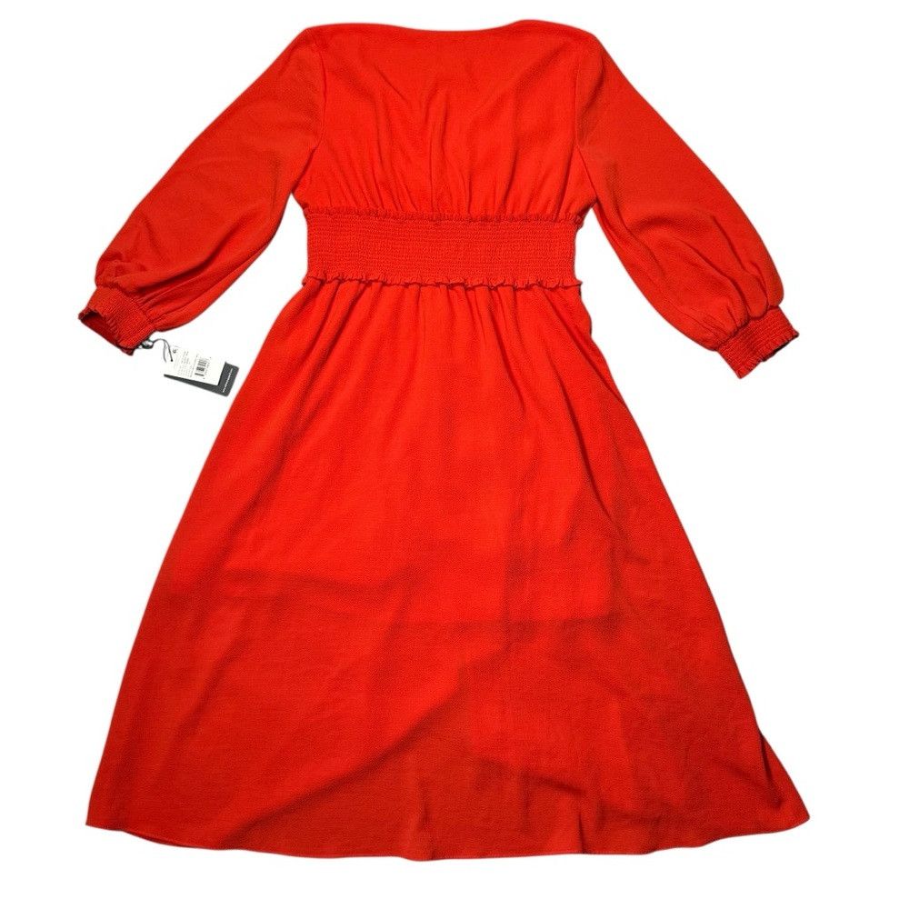 Adrianna Papell Adrianna Papell V-Neck Long Sleeve Smocked Waist Burnt Oran Size L / US 10 / IT 46 - 3 Thumbnail