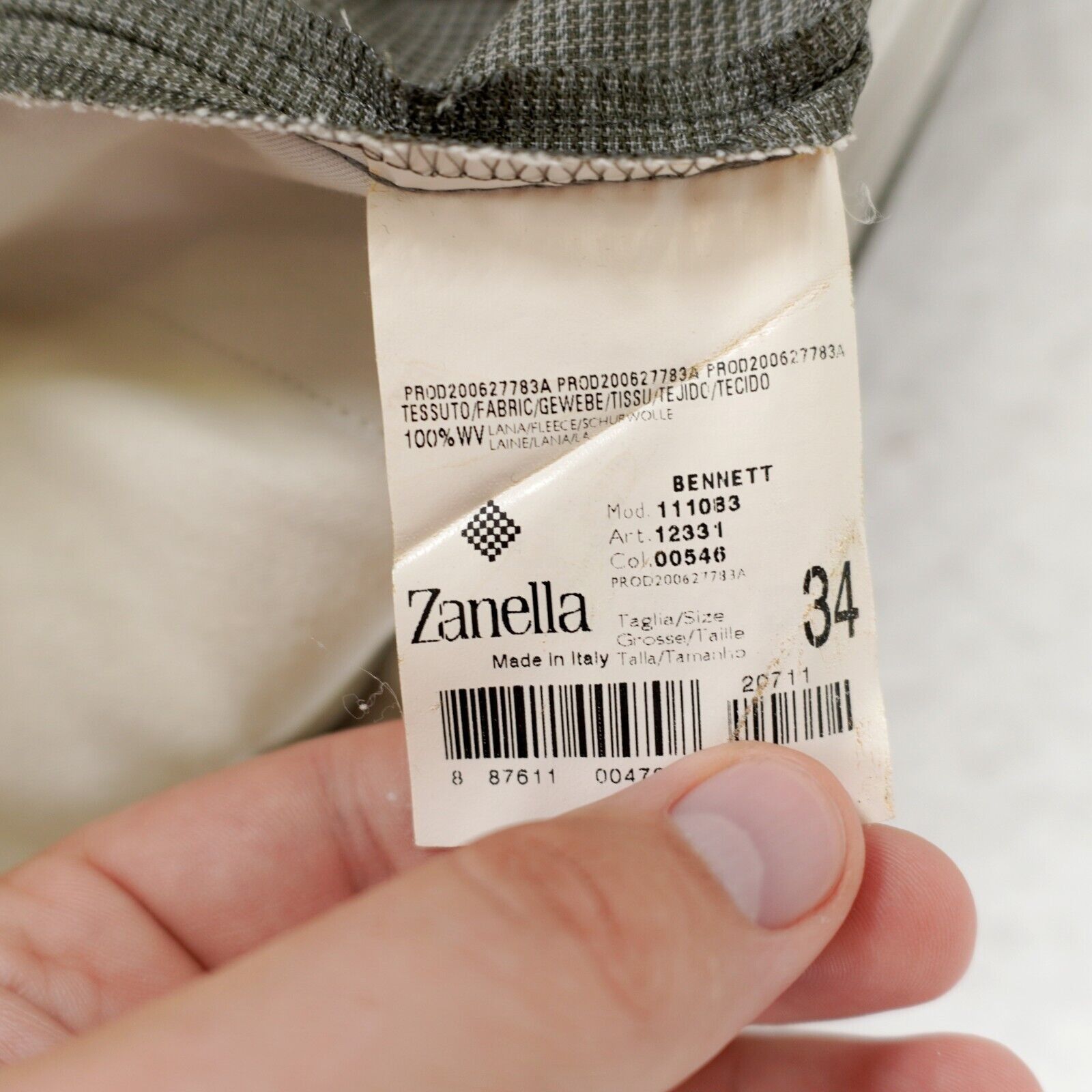 Zanella Zanella Bennett Wool Gray Green Check Pleated Cuffed High Ri Size 34R - 6 Thumbnail