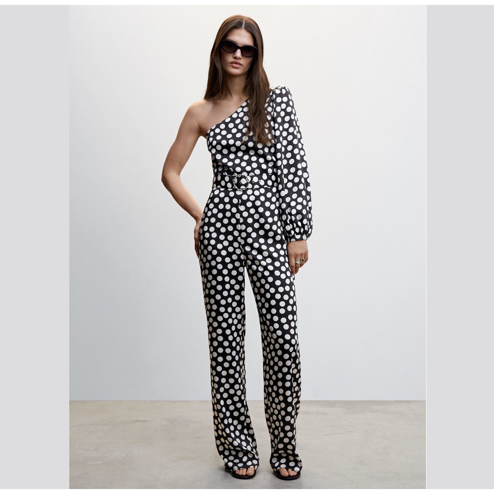 Mango Mango Polka Dot One Shoulder Jumpsuit Straight Leg NWT Size 30" / US 8 / IT 44 - 21 Thumbnail