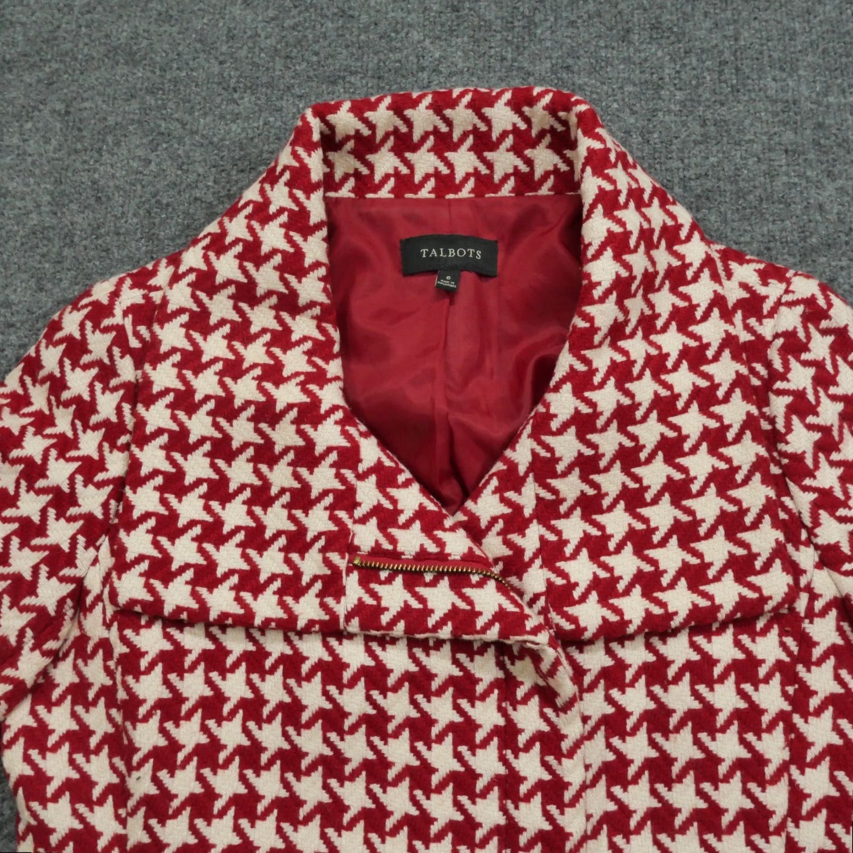 Talbots Talbots Jacket Womens 6 Red White Herringbone Woo Blend Motorcycle Asymetical Size M / US 6-8 / IT 42-44 - 3 Thumbnail