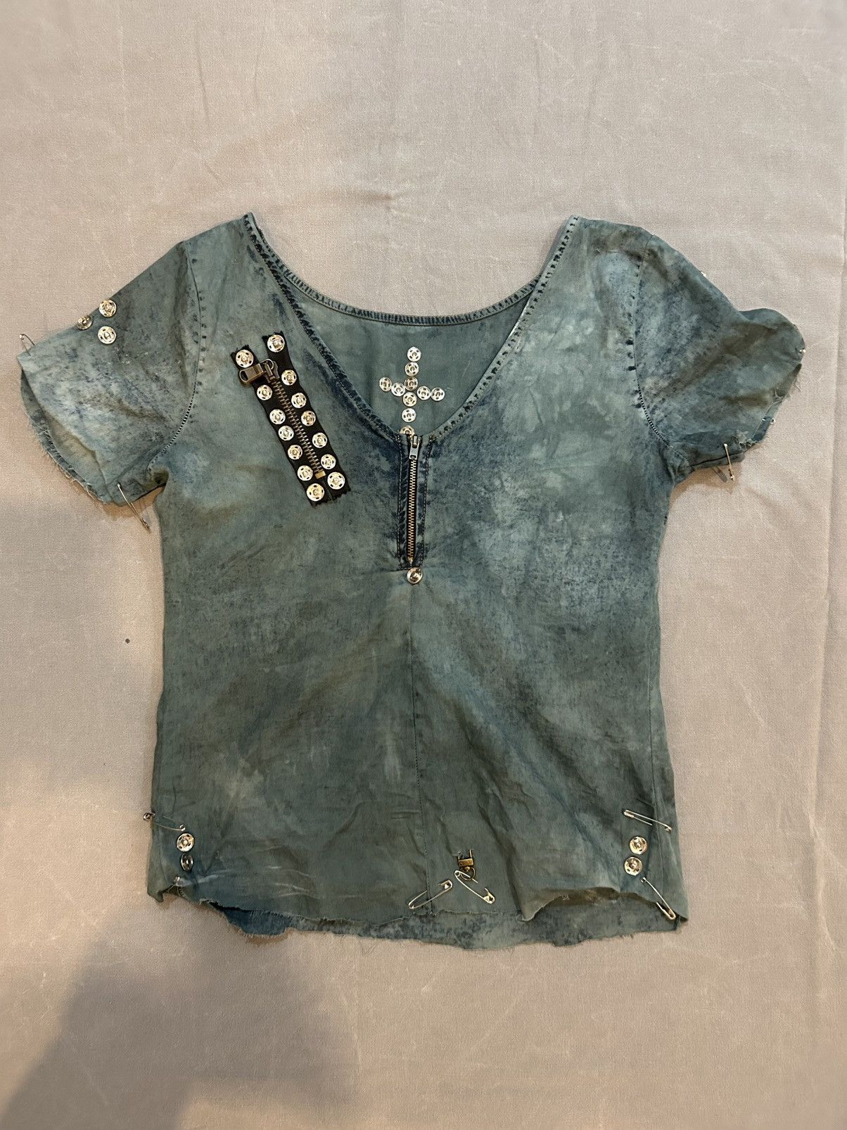 Other Grunge Distressed Studded Zip T-Shirt Size US XS / EU 42 / 0 - 1 Thumbnail