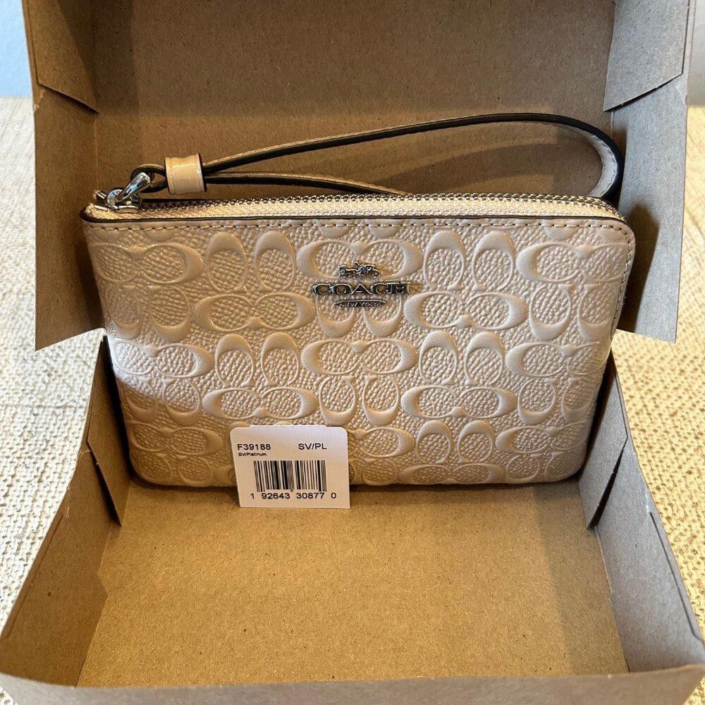 Coach COACH Signature Debossed Patent Leather Wristlet in Platinum Size ONE SIZE - 3 Thumbnail