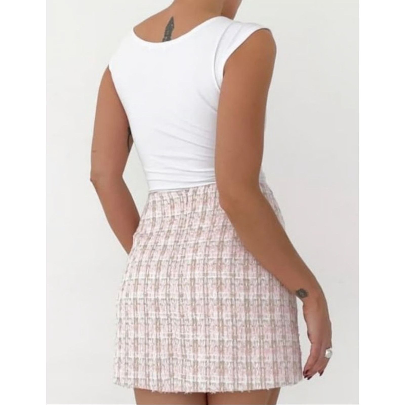 Other Rumored + Revolve Coco Mini Skirt SMALL Tweed Pink Cottage Size 26" / US 2 / IT 38 - 3 Thumbnail