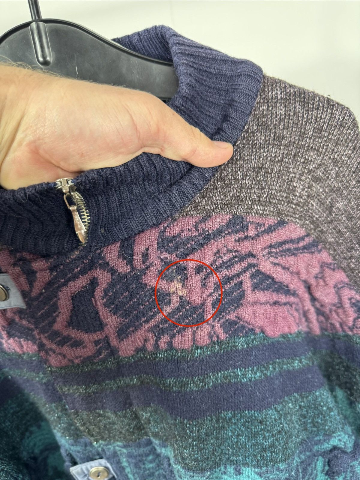 Other Vintage Abstract Pattern Knit Bomber Jacket Wool Blend 50 Size US XL / EU 56 / 4 - 14 Thumbnail
