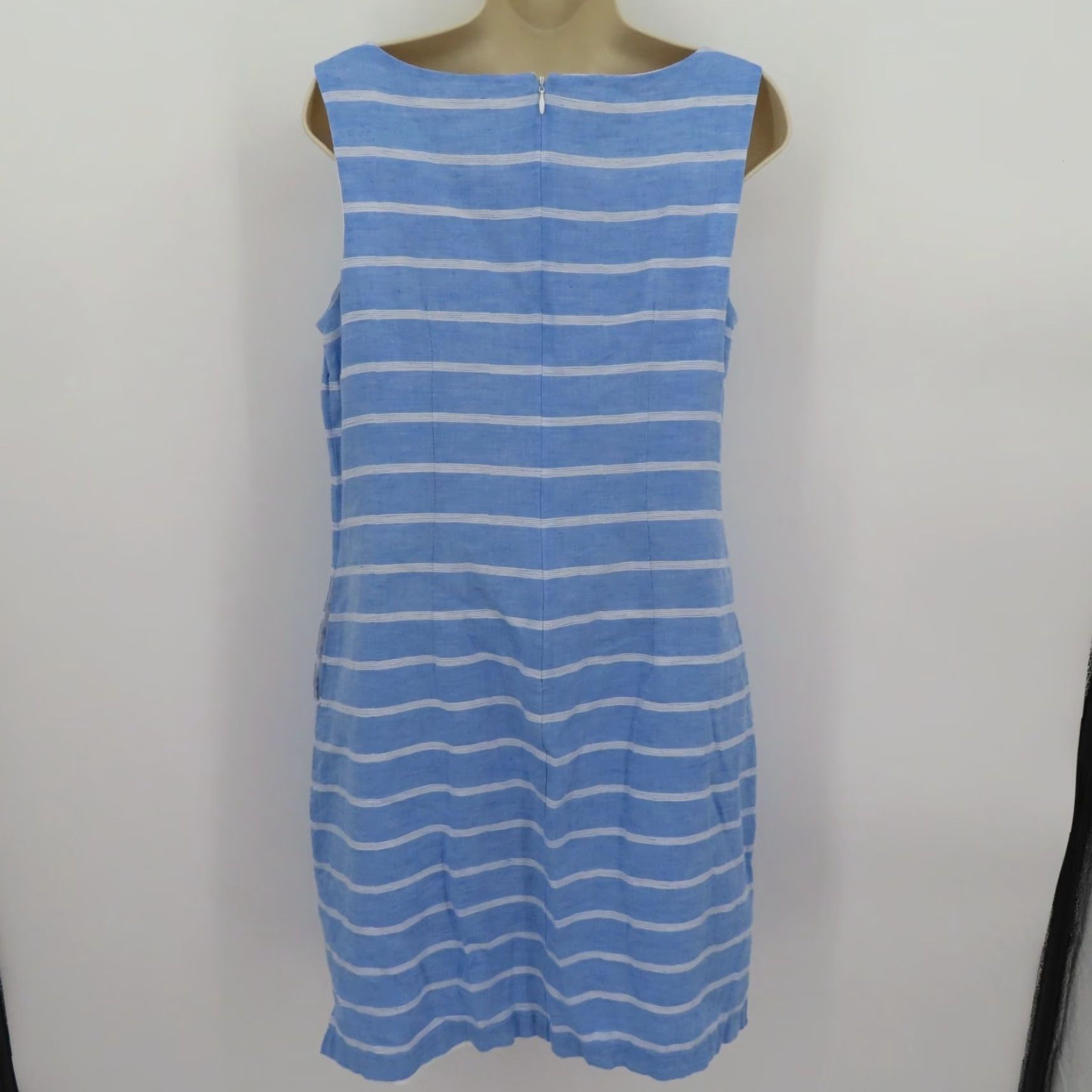Talbots Talbots Women Dress 8 Blue White Stripe Linen Blend Crochet Tunic Style Sheath Size M / US 6-8 / IT 42-44 - 5 Thumbnail