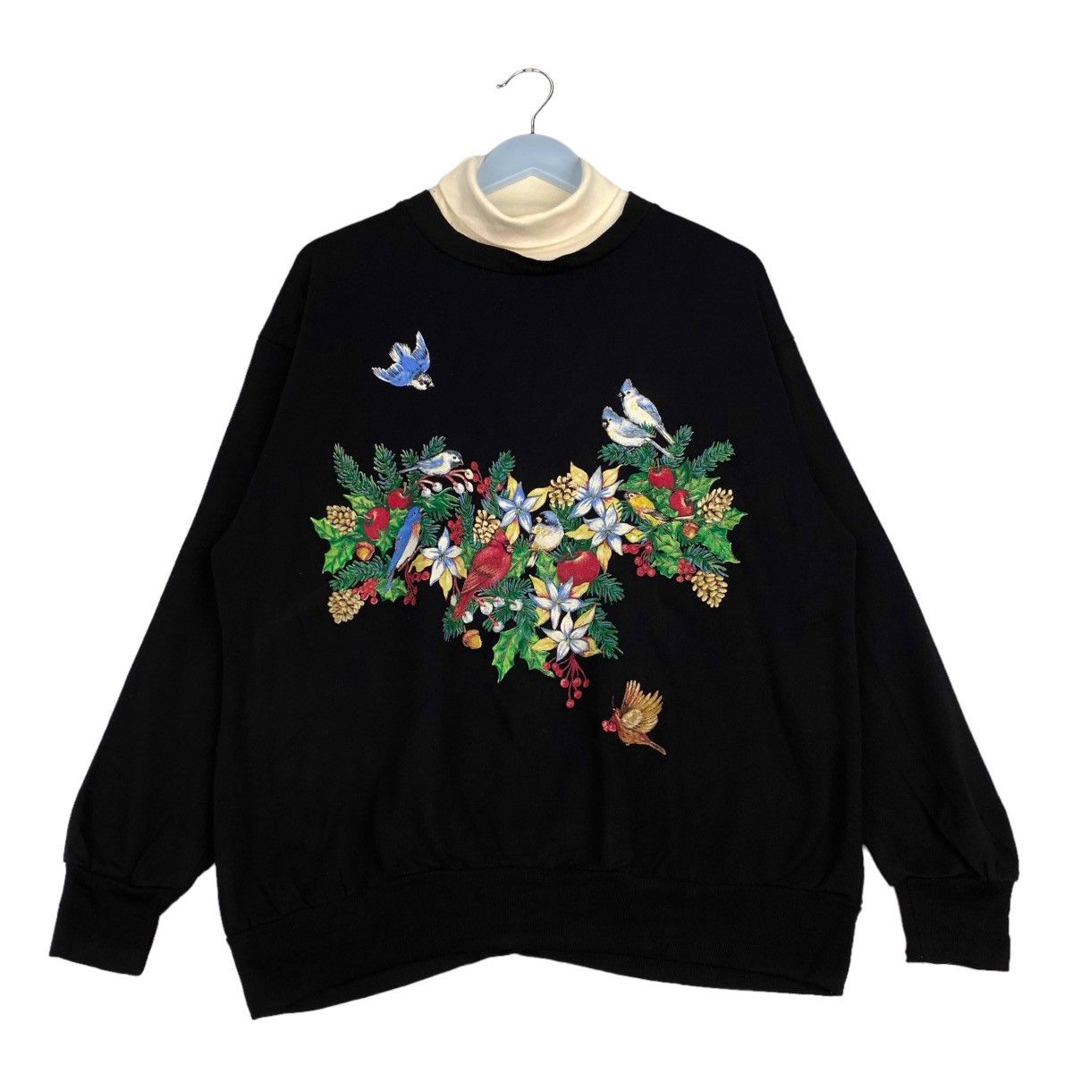 Vintage Vintage Cardinal Bird Farm View Floral Graphic Turtleneck Size XL / US 12-14 / IT 48-50 - 1 Thumbnail