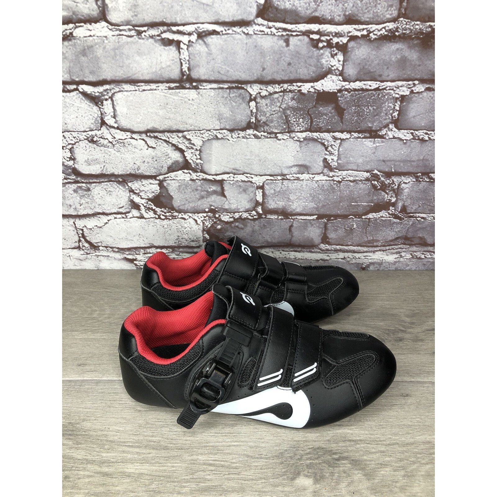 Other Peloton Cycling Shoes Black Leather Mesh White Red Strap Wom Size US 6.5 / IT 36.5 - 20 Thumbnail