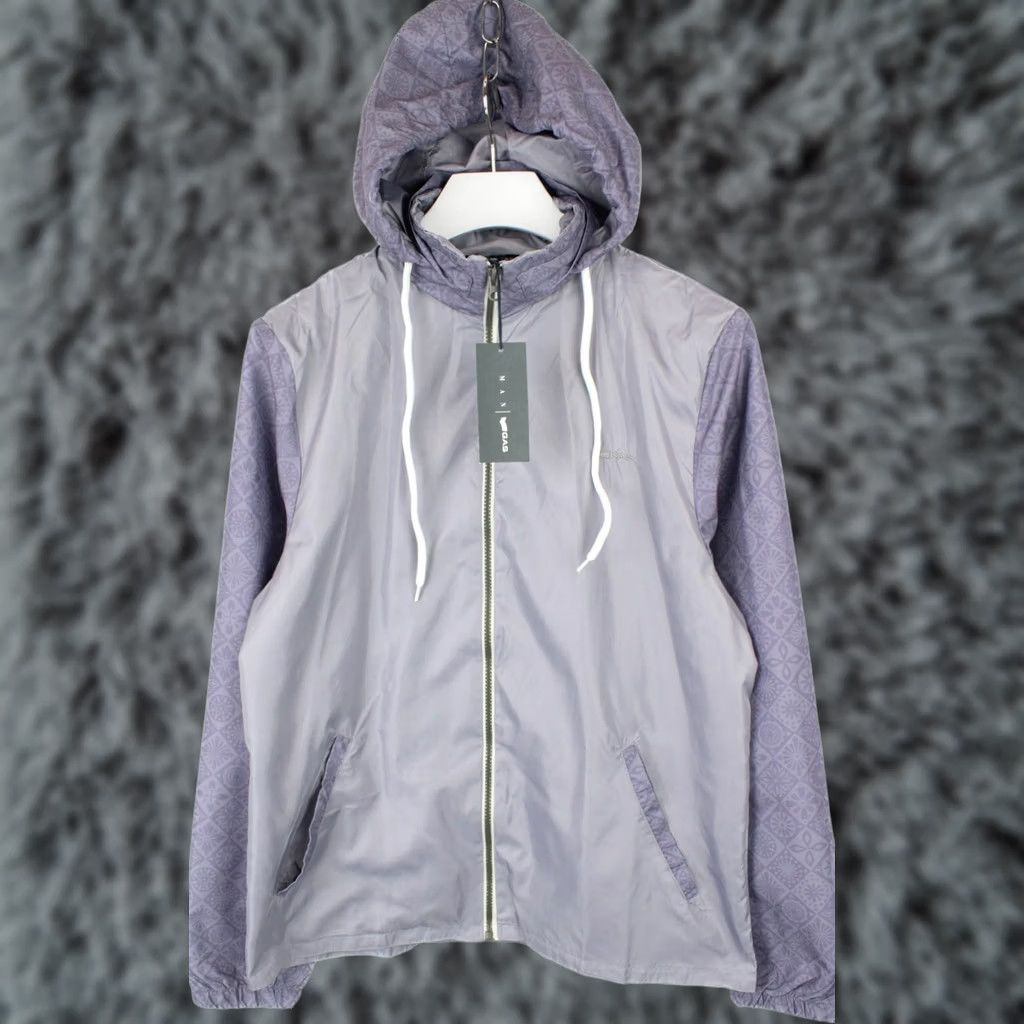 GAS GAS Jacket Mens LARGE Thin Lightweight Hidden Hood Patterned Grey Purple Jacket Size US L / EU 52-54 / 3 - 1 Thumbnail