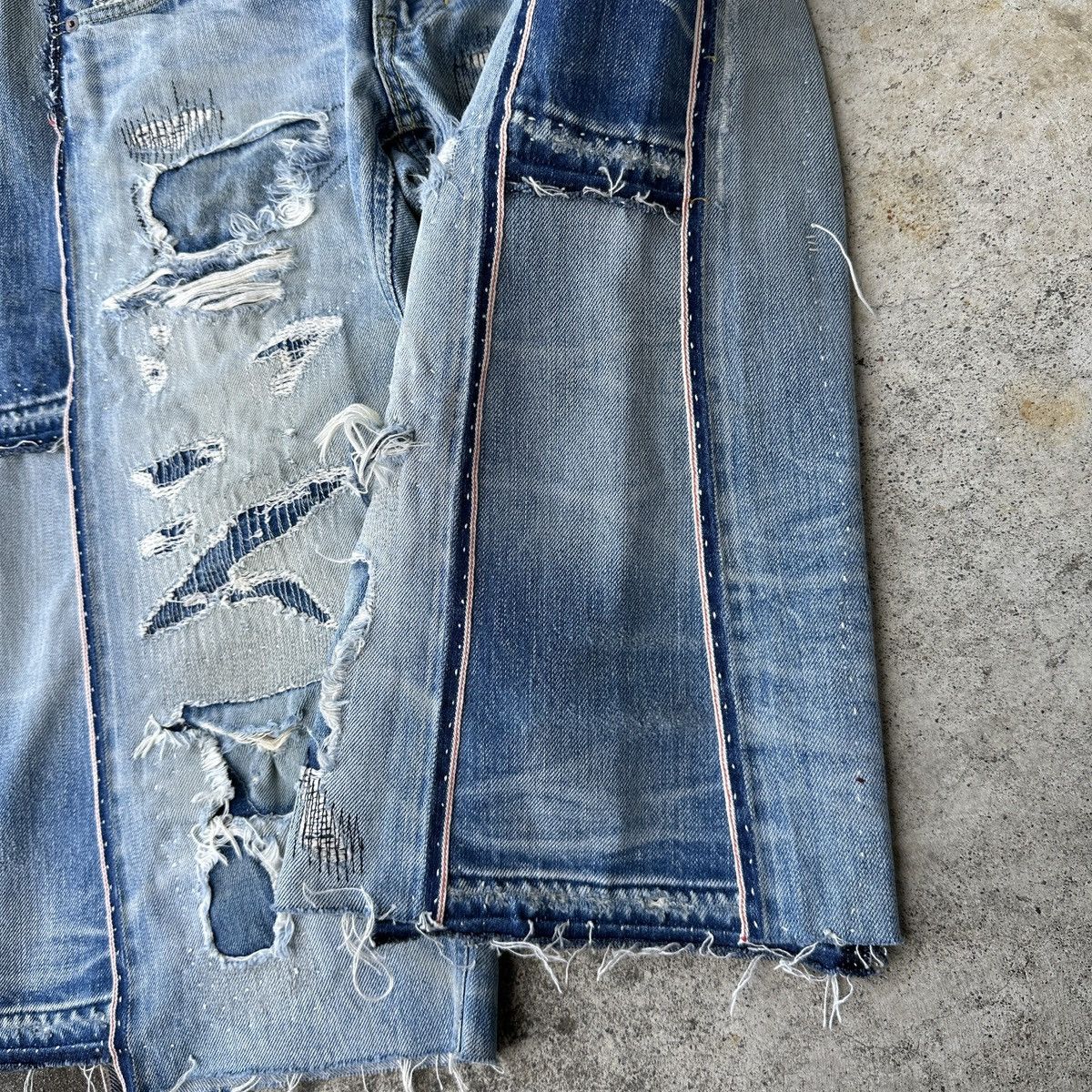 FDMTL Mercedes Benz Selvedge Crash Boro Denim Shorts jort capris Size US 36 / EU 52 - 10 Thumbnail