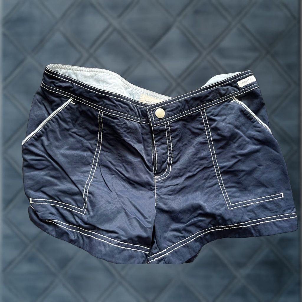 Nautica Nautica Shorts Womens 8 Navy Mid Rise 100% Nylon Microfiber Beach Logo Ladies Size 30" / US 8 / IT 44 - 1 Thumbnail