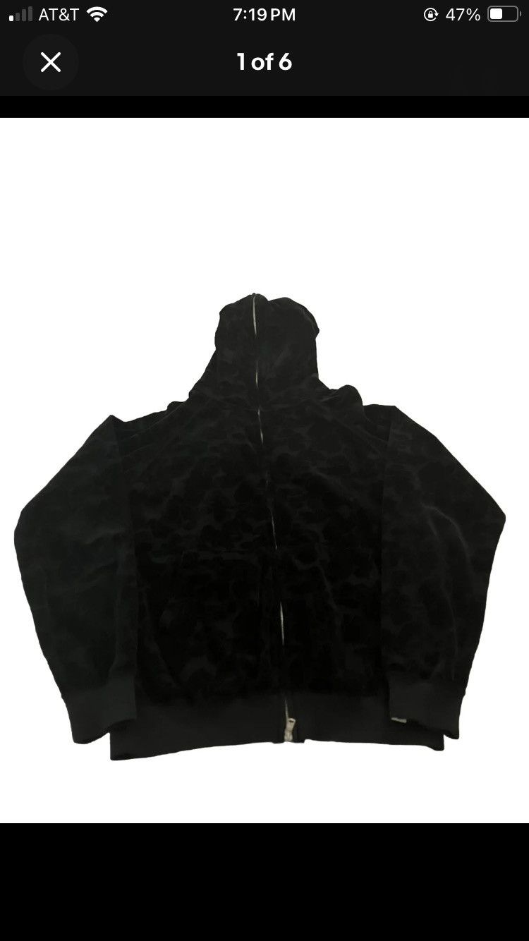 image of Bape Solid Camo Full Zip Hoodie in Black, Men's (Size Medium)
