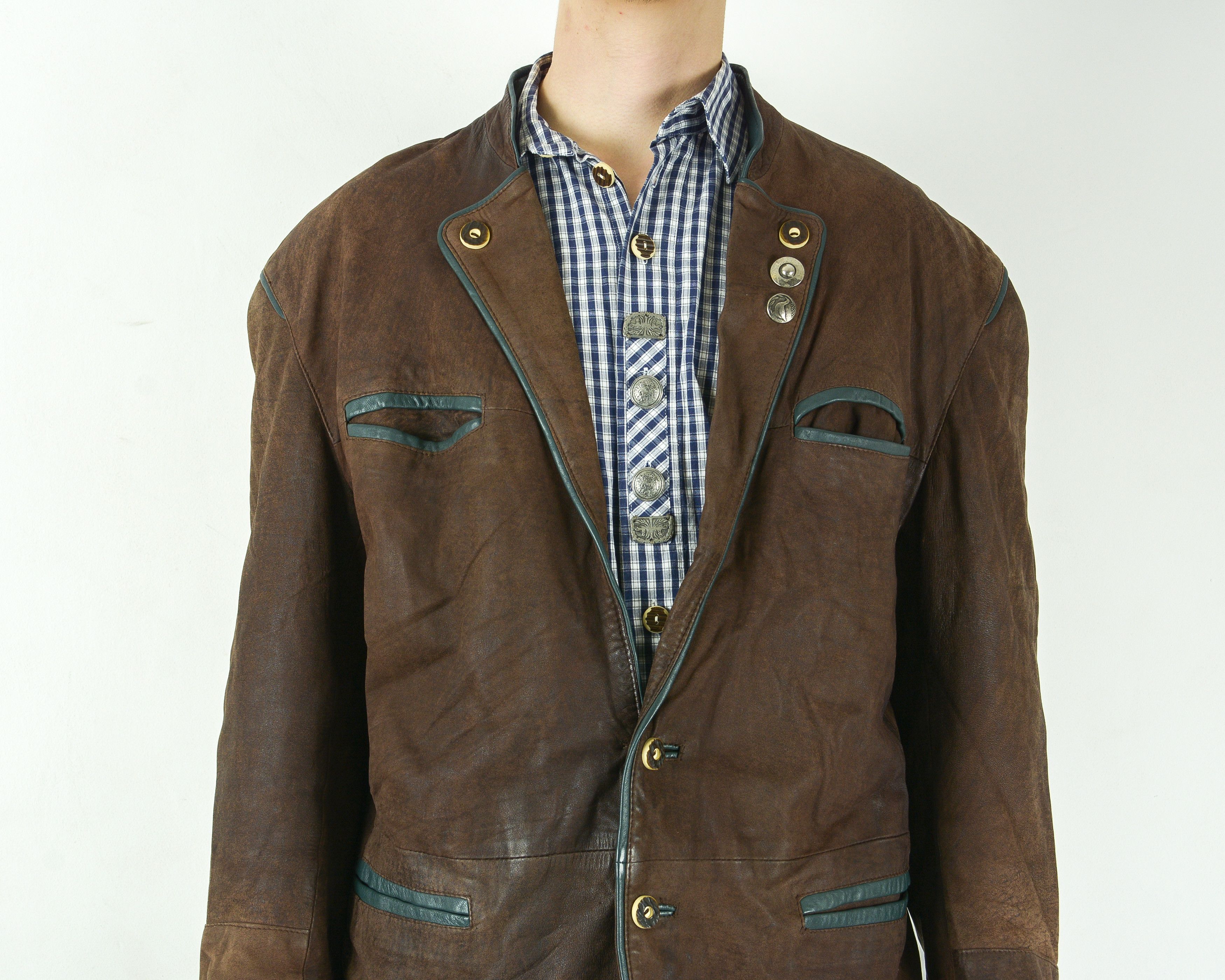 Leather Trachten Men Real Leather Blazer Jacket Sport Coat Jager Size 44R - 2 Thumbnail