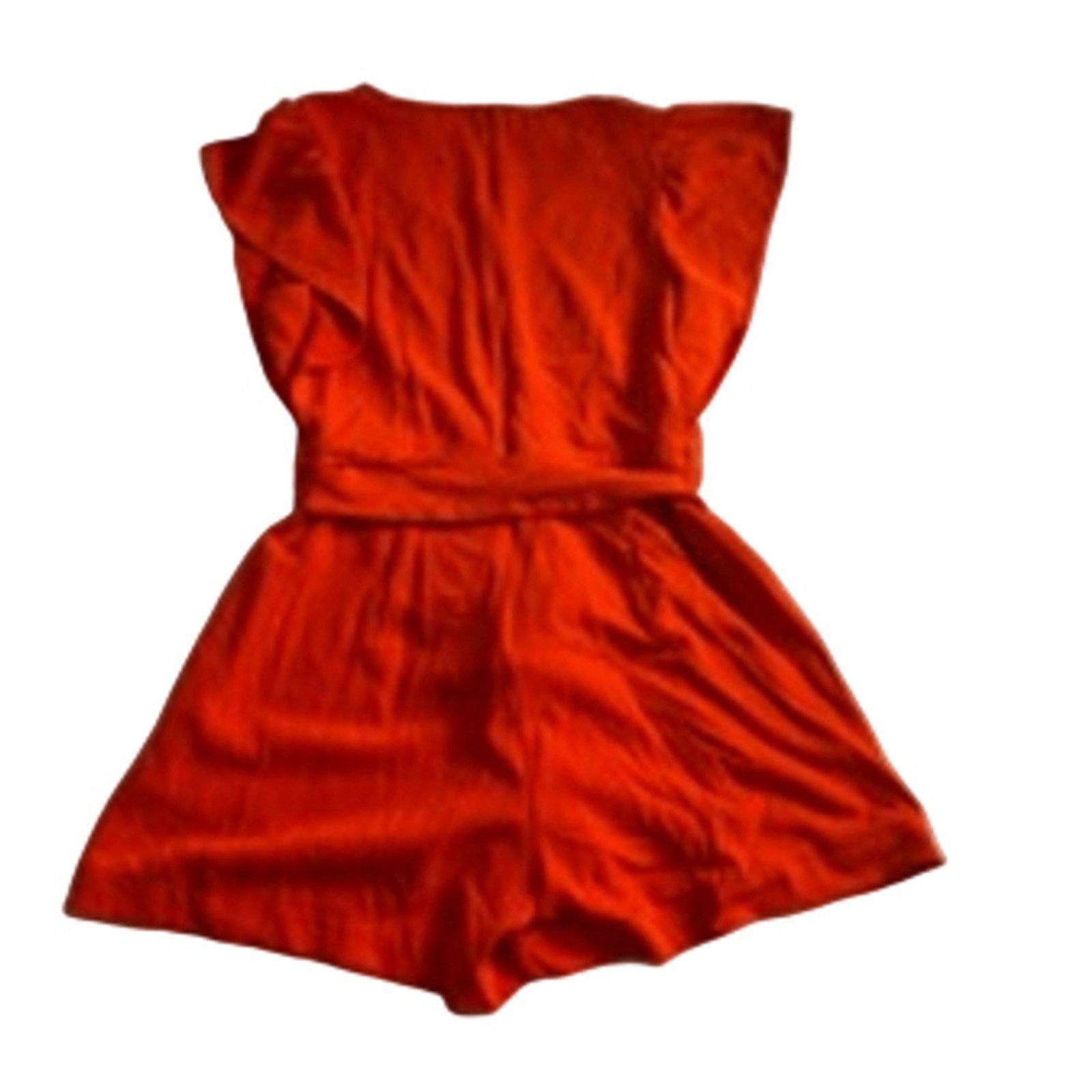 Ann Taylor Chic Modernist Minimalist Orange Belted Romper Petite L Size 22" - 5 Thumbnail