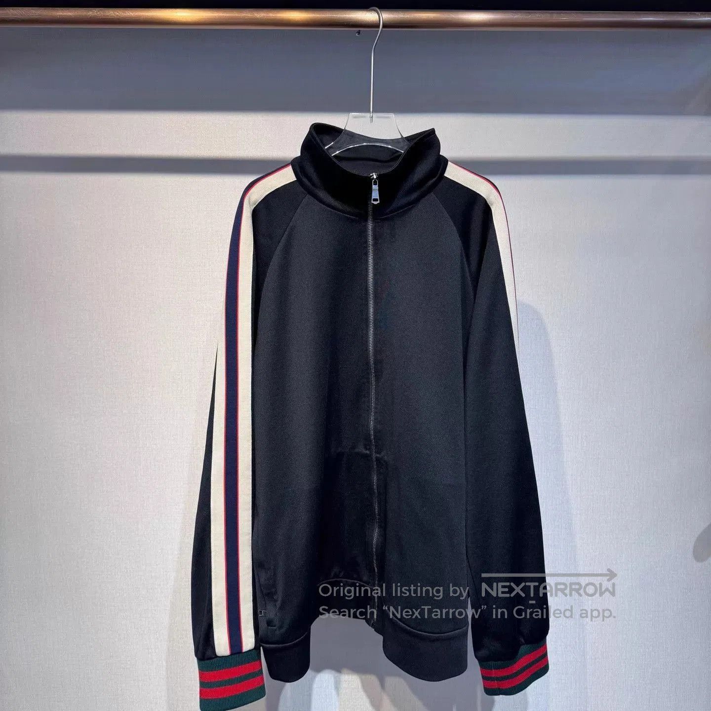 Gucci Black Zip-Up Sweatshirt with Striped Sleeves. Size US XXL / EU 58 / 5 - 1 Thumbnail
