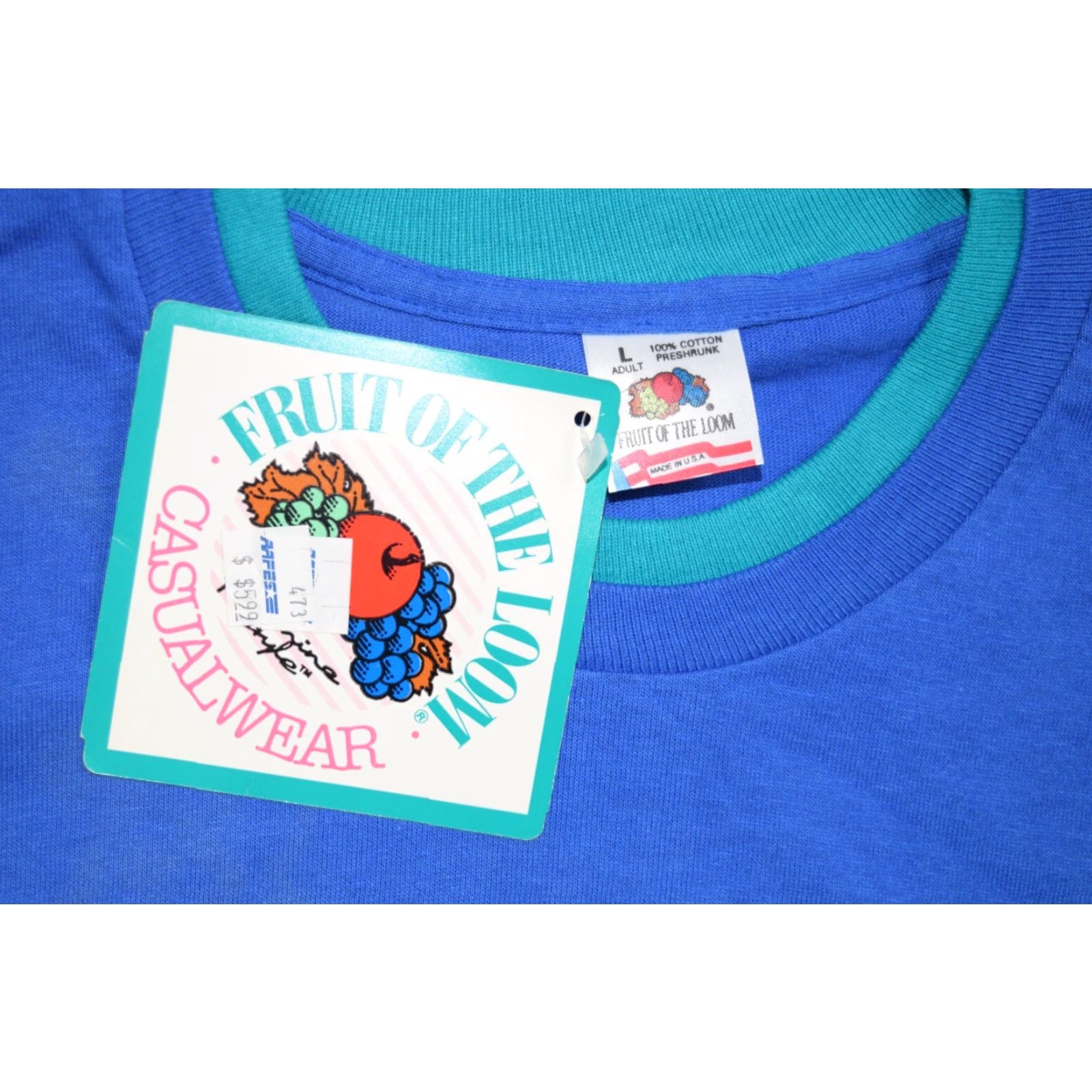 Fruit Of The Loom VINTAGE NWT VTG FRUIT OF THE LOOM CASUALWEAR WOMENS 2-TONE T-SHIRT TEE L TEAL BLUE 1991 Size L / US 10 / IT 46 - 2 Thumbnail