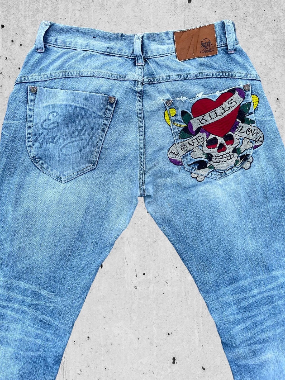Ed Hardy × Jean 🔥 Ed Hardy Blue Distressed Denim Streetwear W31🔥 Size US 31 - 16 Thumbnail