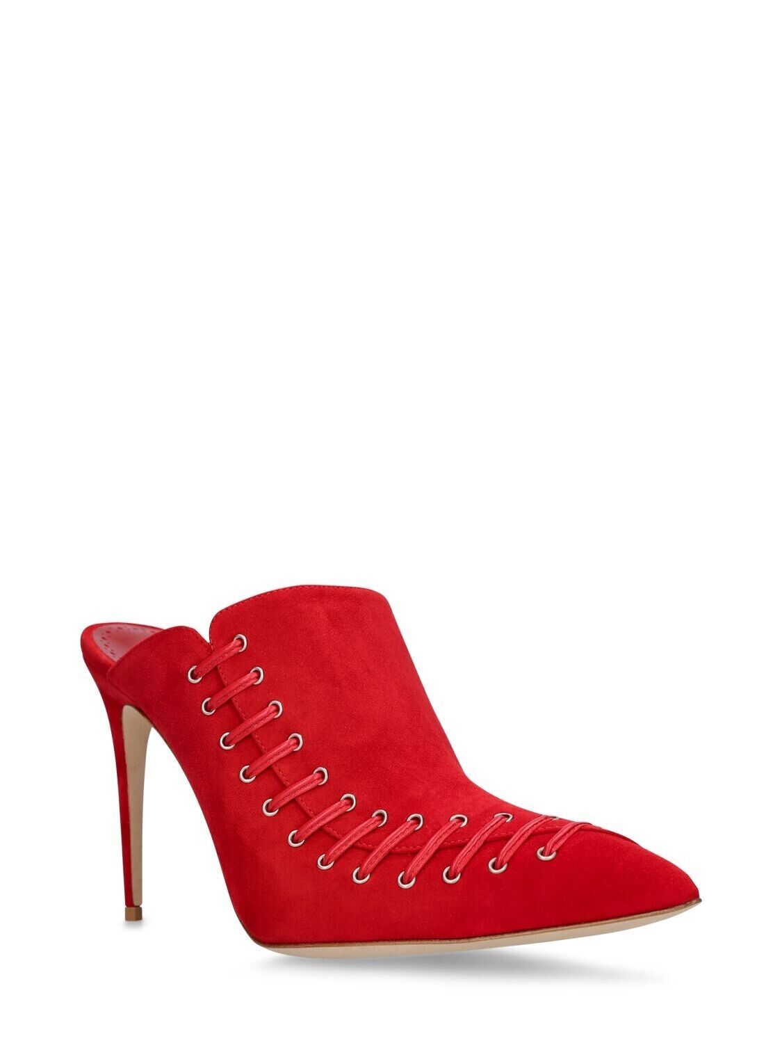 Fallen MANOLO BLAHNIK Dobre Red Suede 105mm Mules NEW Size US 8.5 / IT 38.5 - 2 Thumbnail