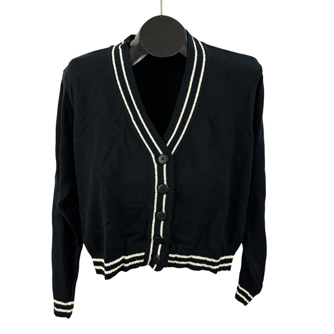 ESSAY Vintage Black Stripe Cardigan Sweater Cropped Preppy S NWT Size S / US 4 / IT 40 - 1 Thumbnail