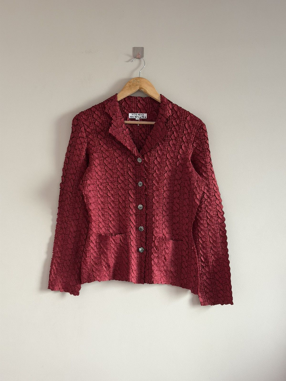Vintage Yoshiki Hishinuma Pleated Stretch Jacket Red Size S / US 4 / IT 40 - 1 Thumbnail