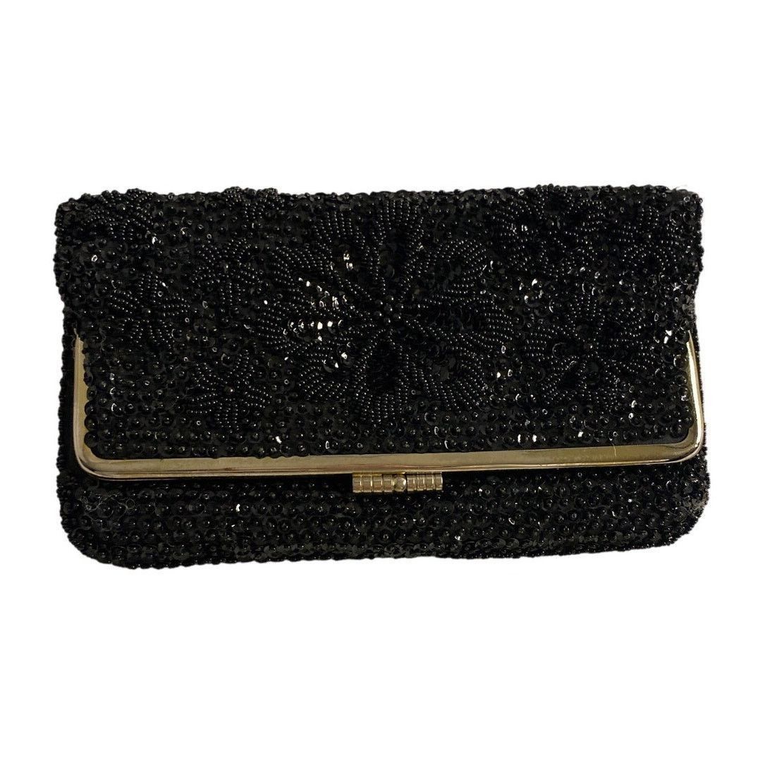 Other Vintage 80s Black Beaded Clutch Purse Evening Bag Elegant Size ONE SIZE - 2 Thumbnail