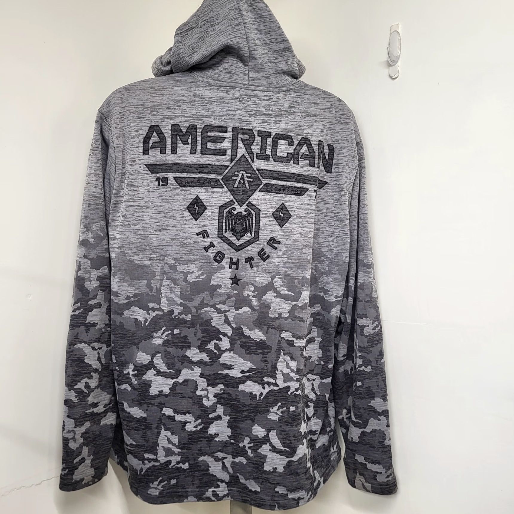 Vintage American Fighter Hoodie Men's 2XL Gray Long Sleeve Pullover Sweatshirt Size US XXL / EU 58 / 5 - 6 Thumbnail
