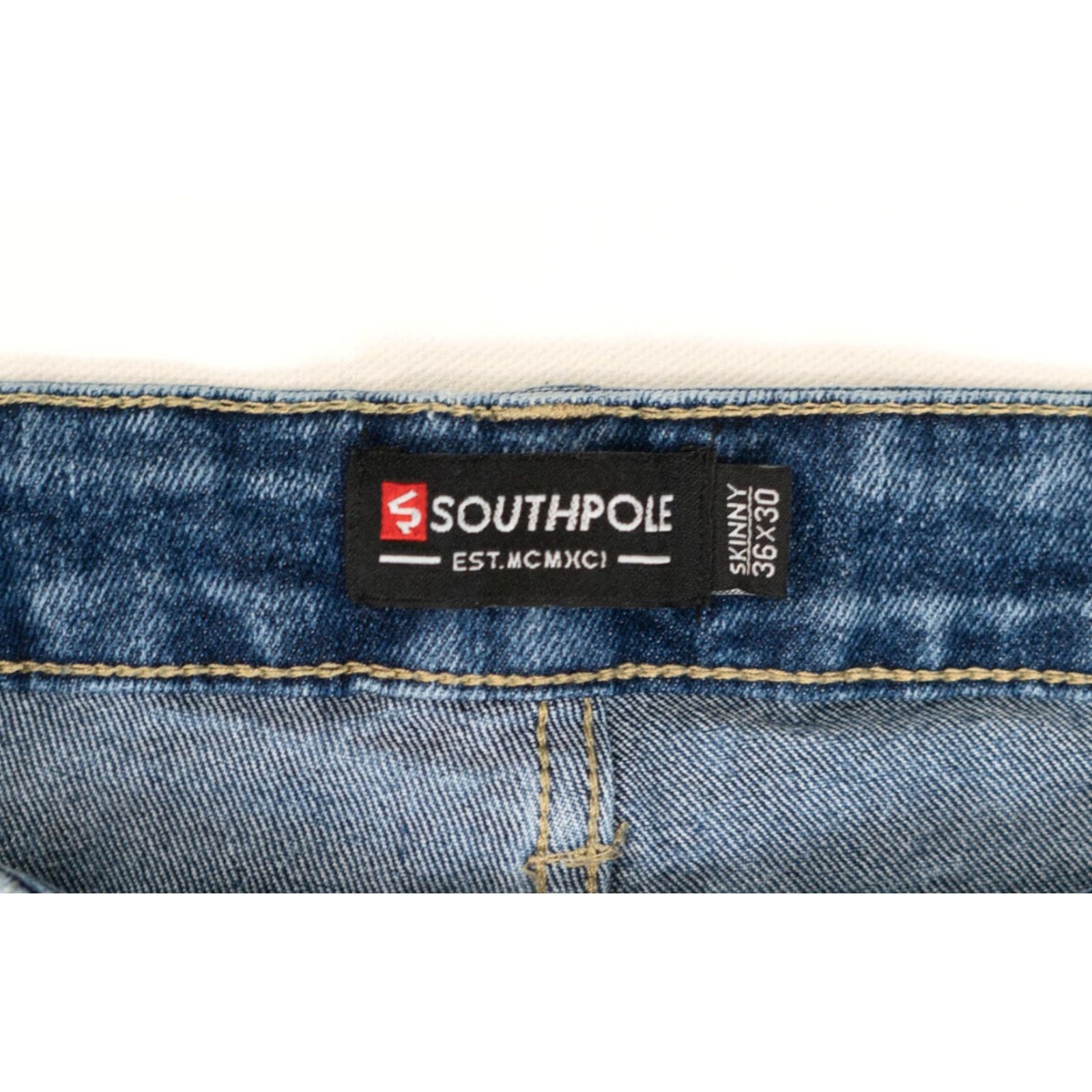 Southpole Southpole Jeans Mens Skinny 90s Biker Denim Blue 36 x 30 Regular Belt Loops 5-Pocket Vintage Size US 36 / EU 52 - 4 Thumbnail