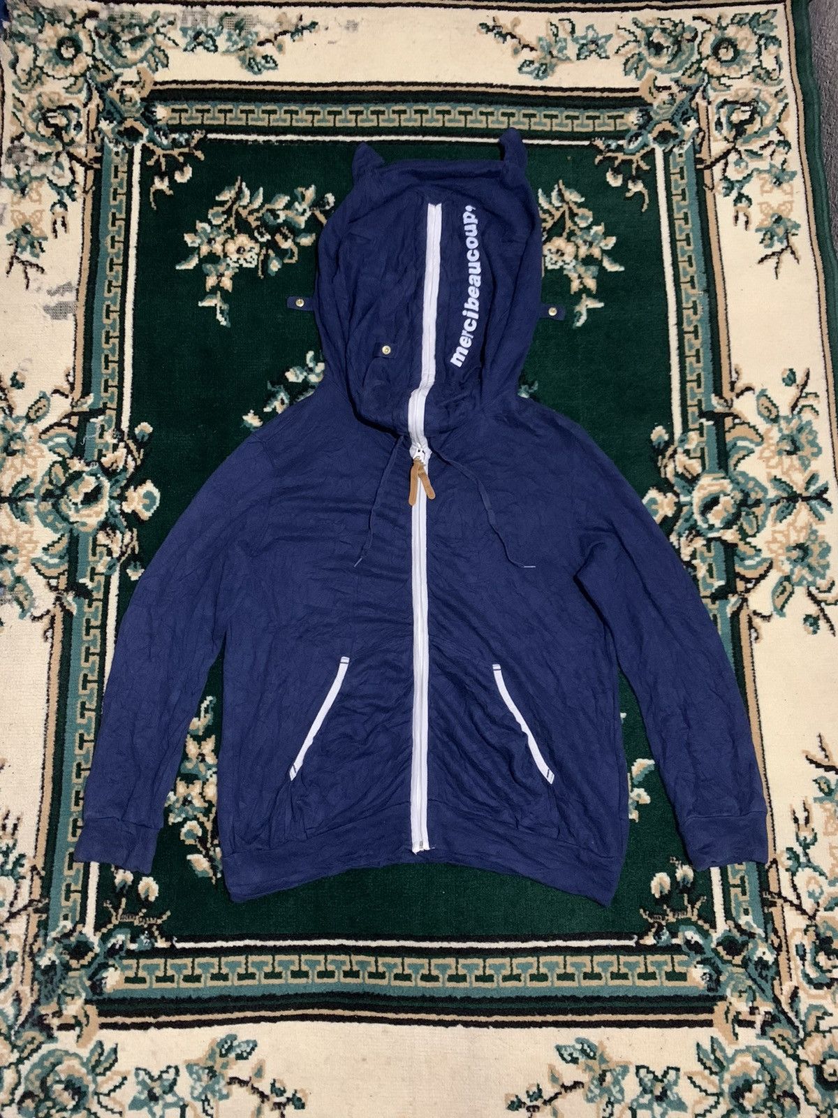 image of Vintage Mercibeaucoup Issey Miyake Zip Up Gimp Hoodie in Navy, Men's (Size Medium)
