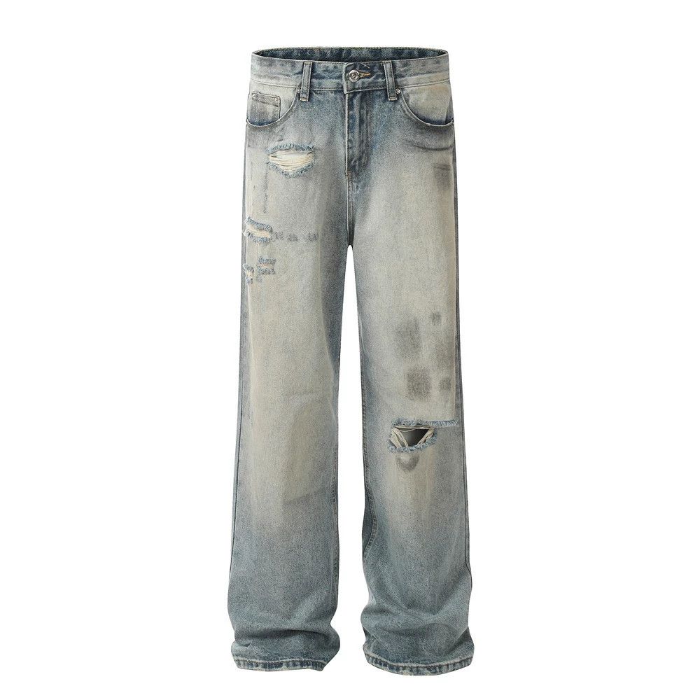 Vintage Heavy distressed men's loose casual washed ripped jeans Size US 32 / EU 48 - 1 Thumbnail